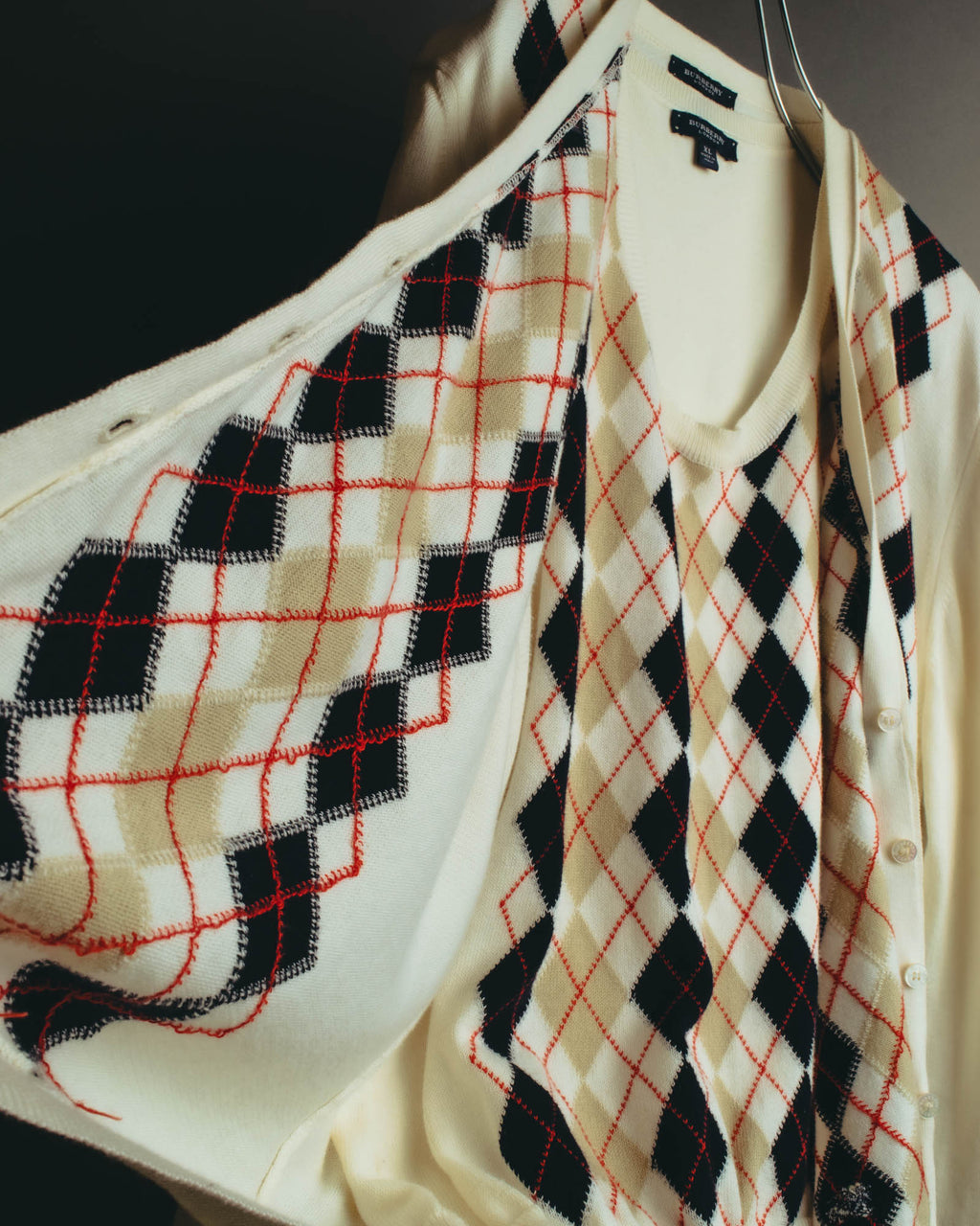 “BURBERRY LONDON” 00’s-10’s argyle cotton cardigan＆vest