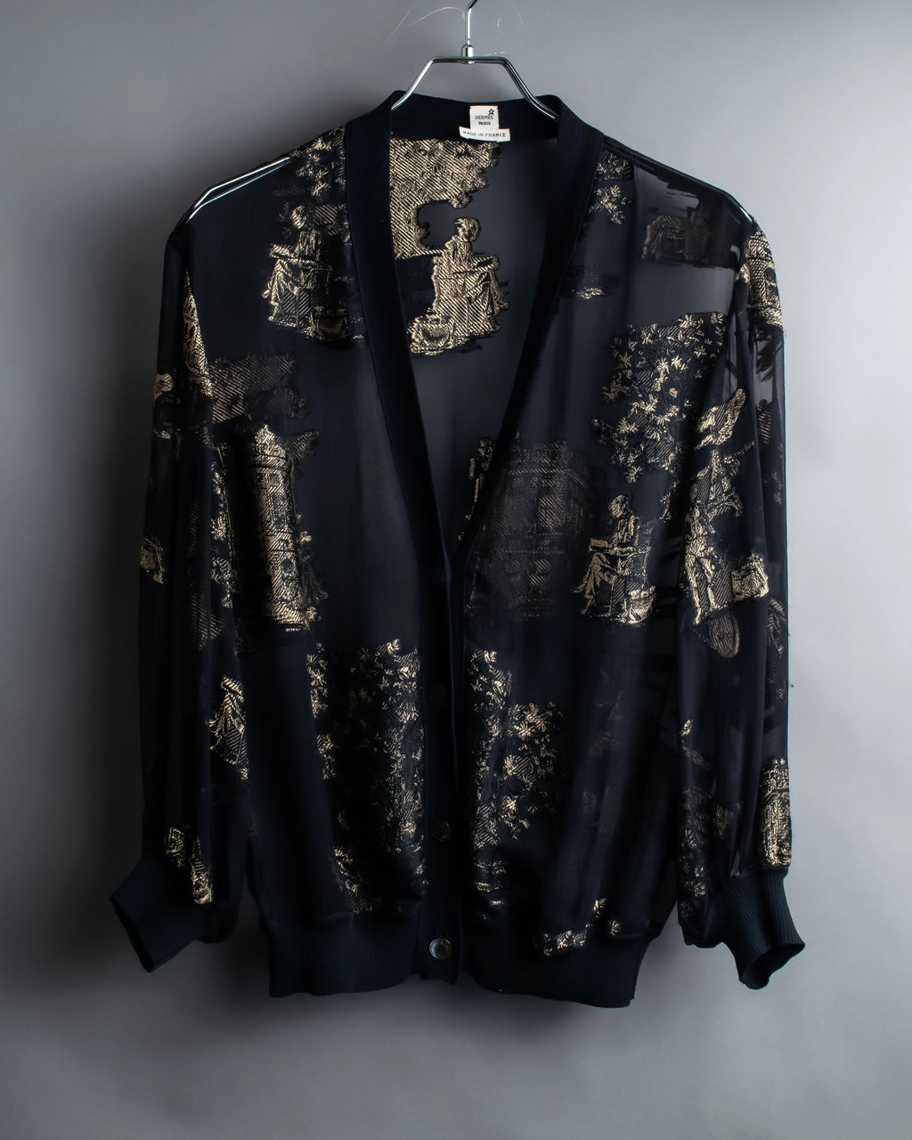 "HERMES" Embroidered design see through cardigan