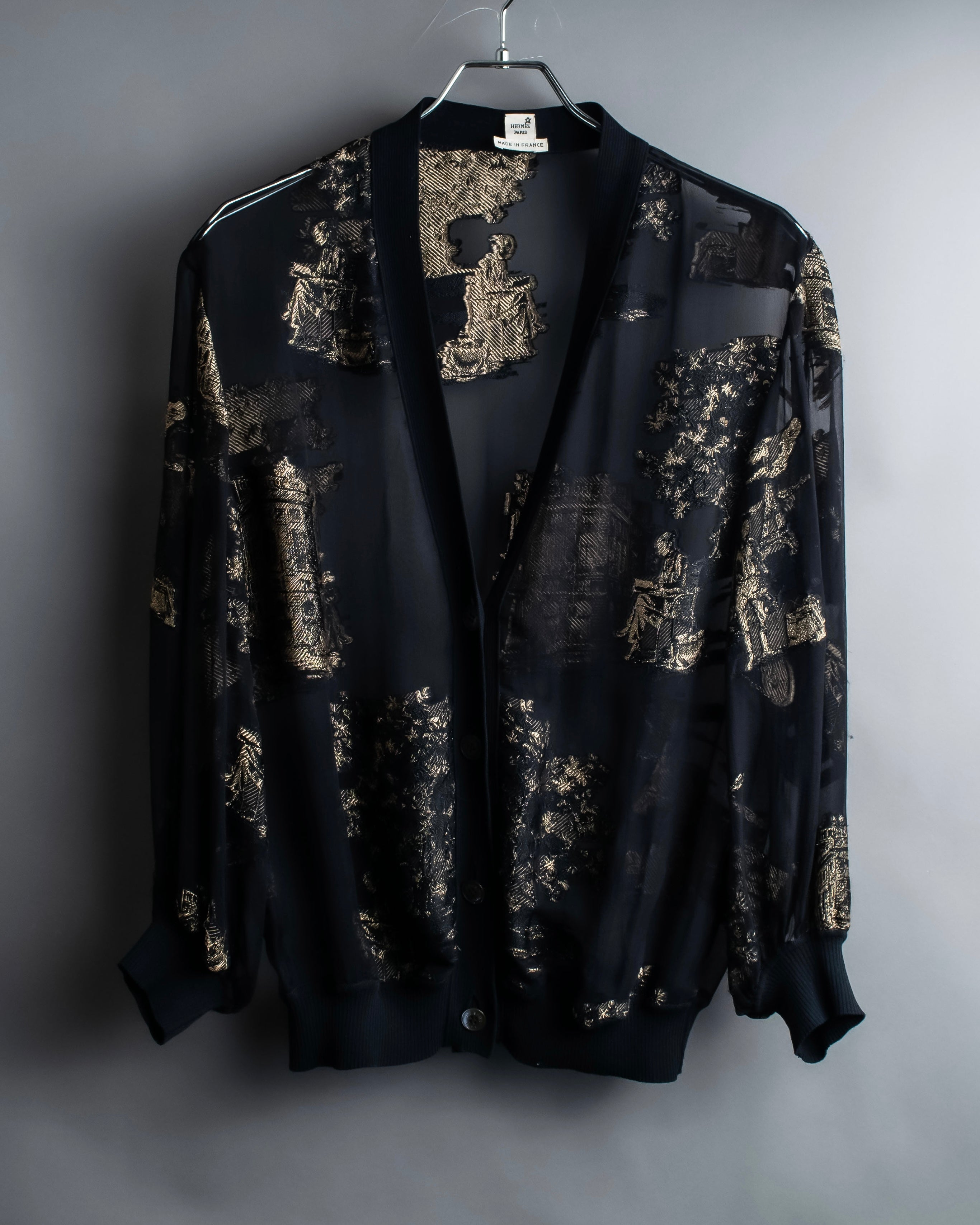 "HERMES" Embroidered design see through cardigan