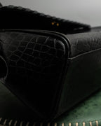 "YVES SAINT LAURENT" Whip stitch design crocodile foil stamped leather hand bag