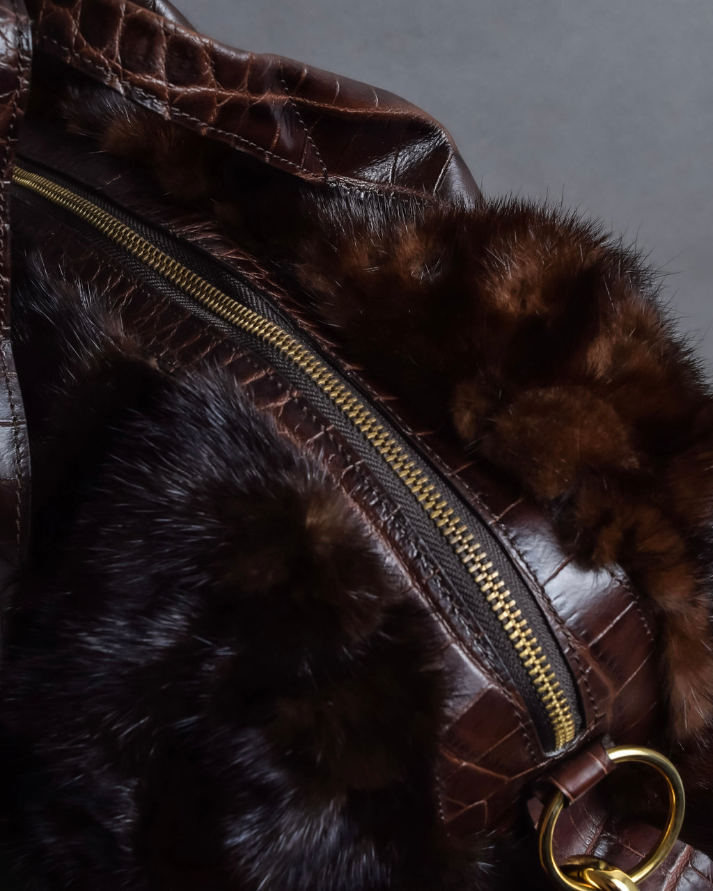 "FALORNI ITALIA LE BORSE" Mink fur leather combination design bag