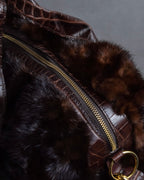 "FALORNI ITALIA LE BORSE" Mink fur leather combination design bag