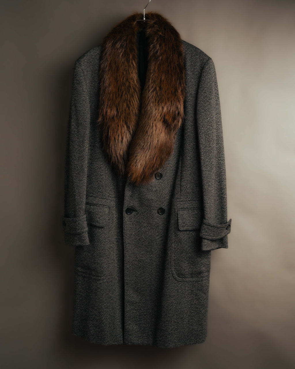 -SPECIAL- "GUCCI" 00's-10's Luxurious beaver fur-collar wool overcoat