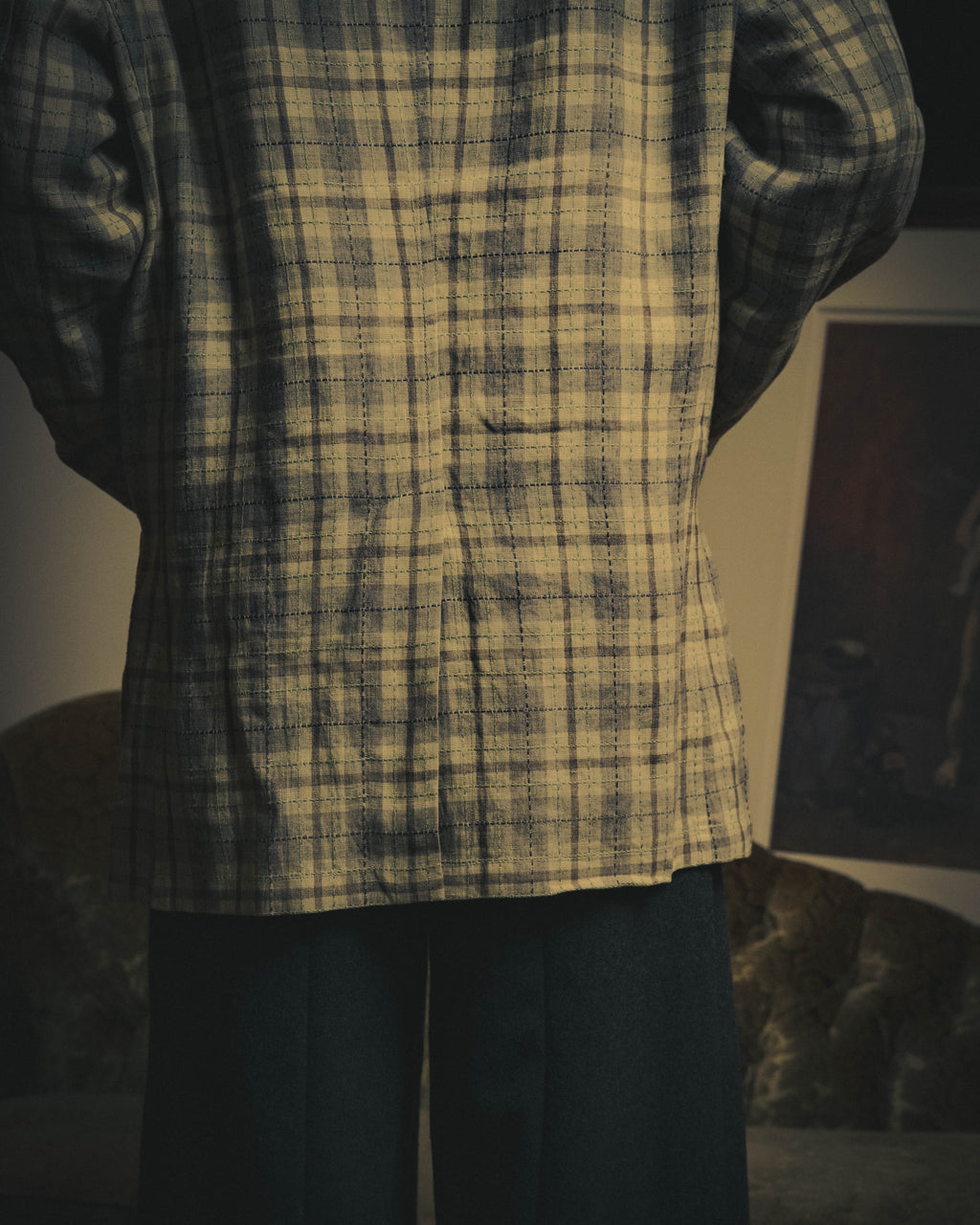 -SPECIAL- "Hermès" 10's Textured linen blend check blazer
