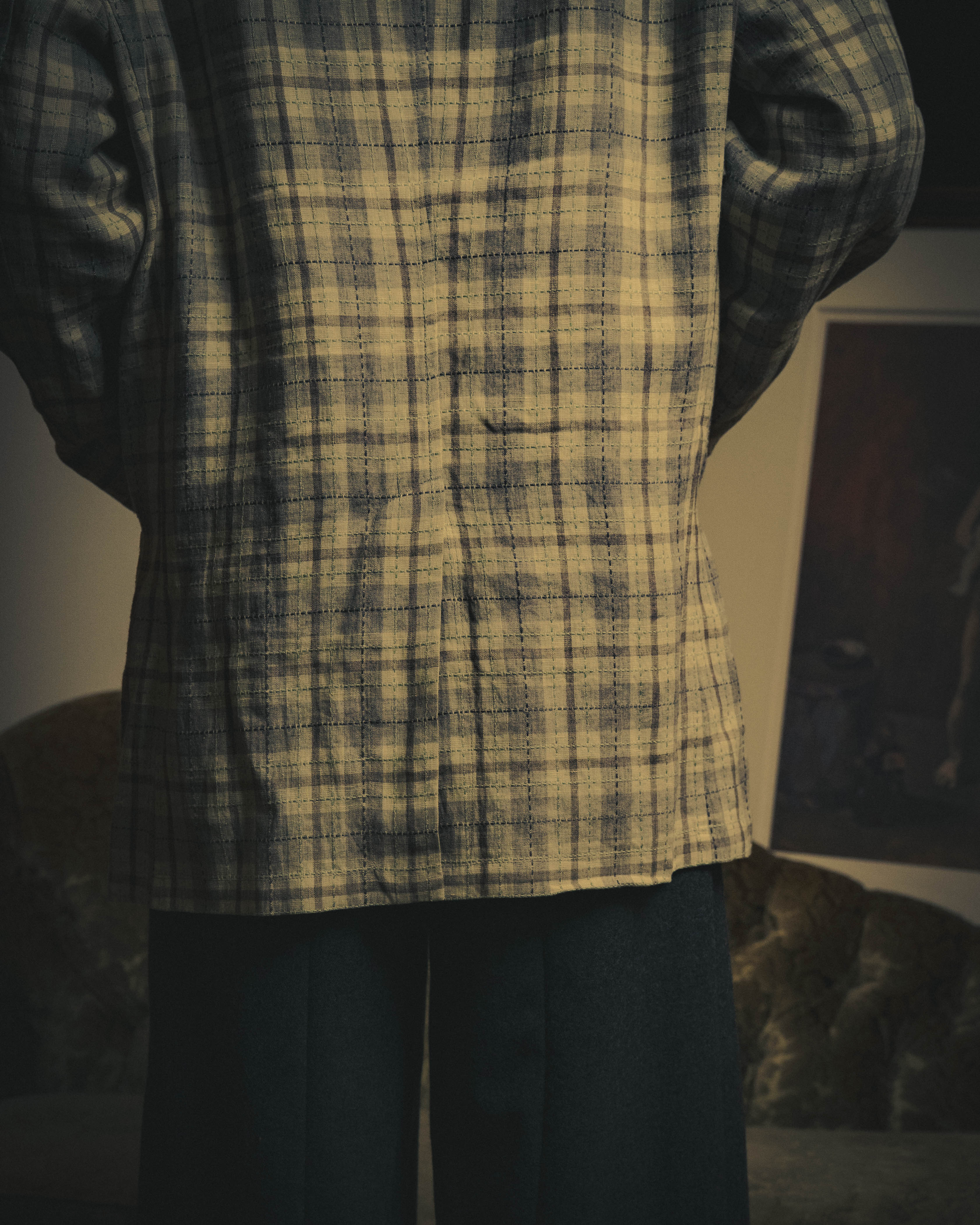 -SPECIAL- "Hermès" 10's Textured linen blend check blazer