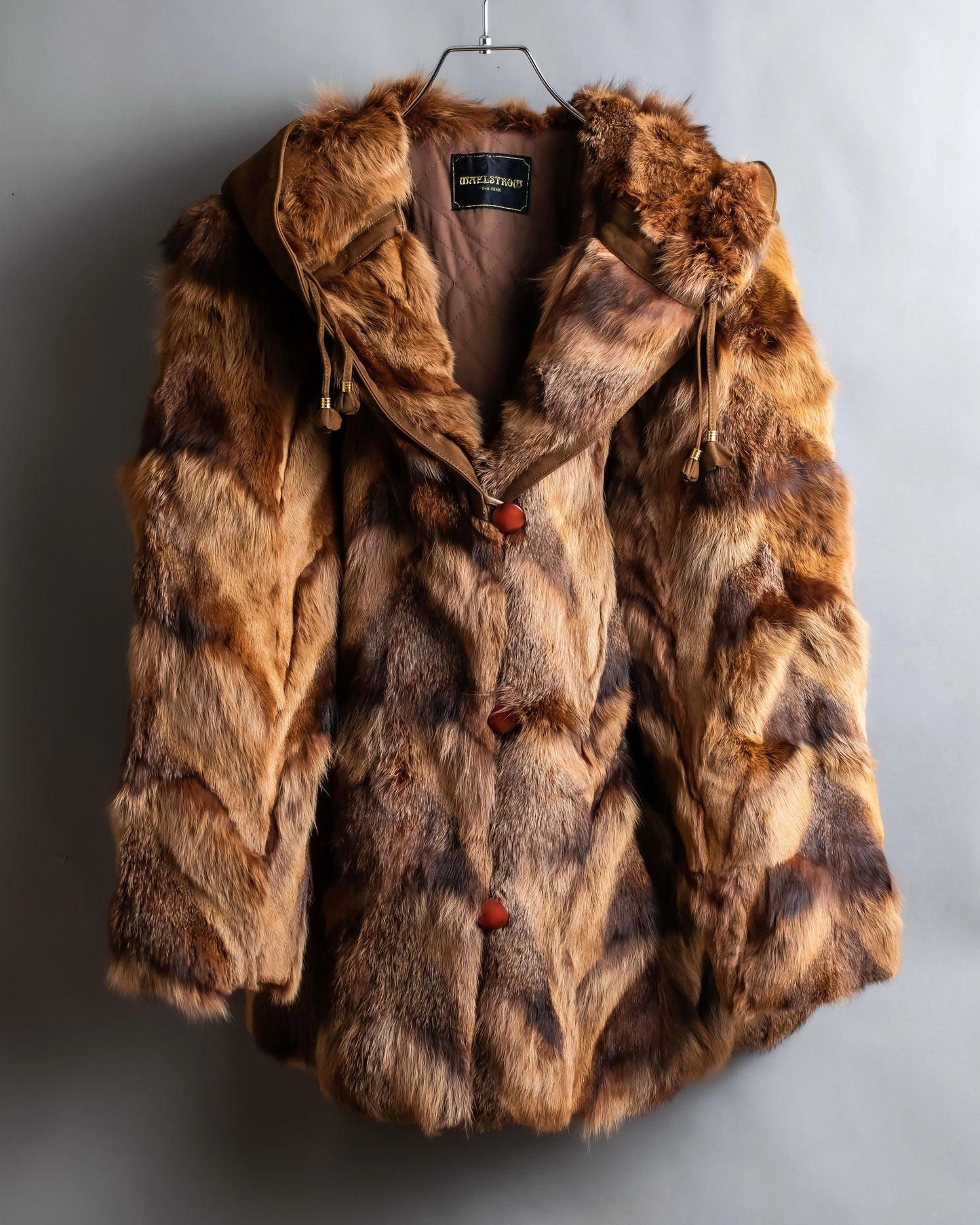 Vintage gradient fur hooded jacket