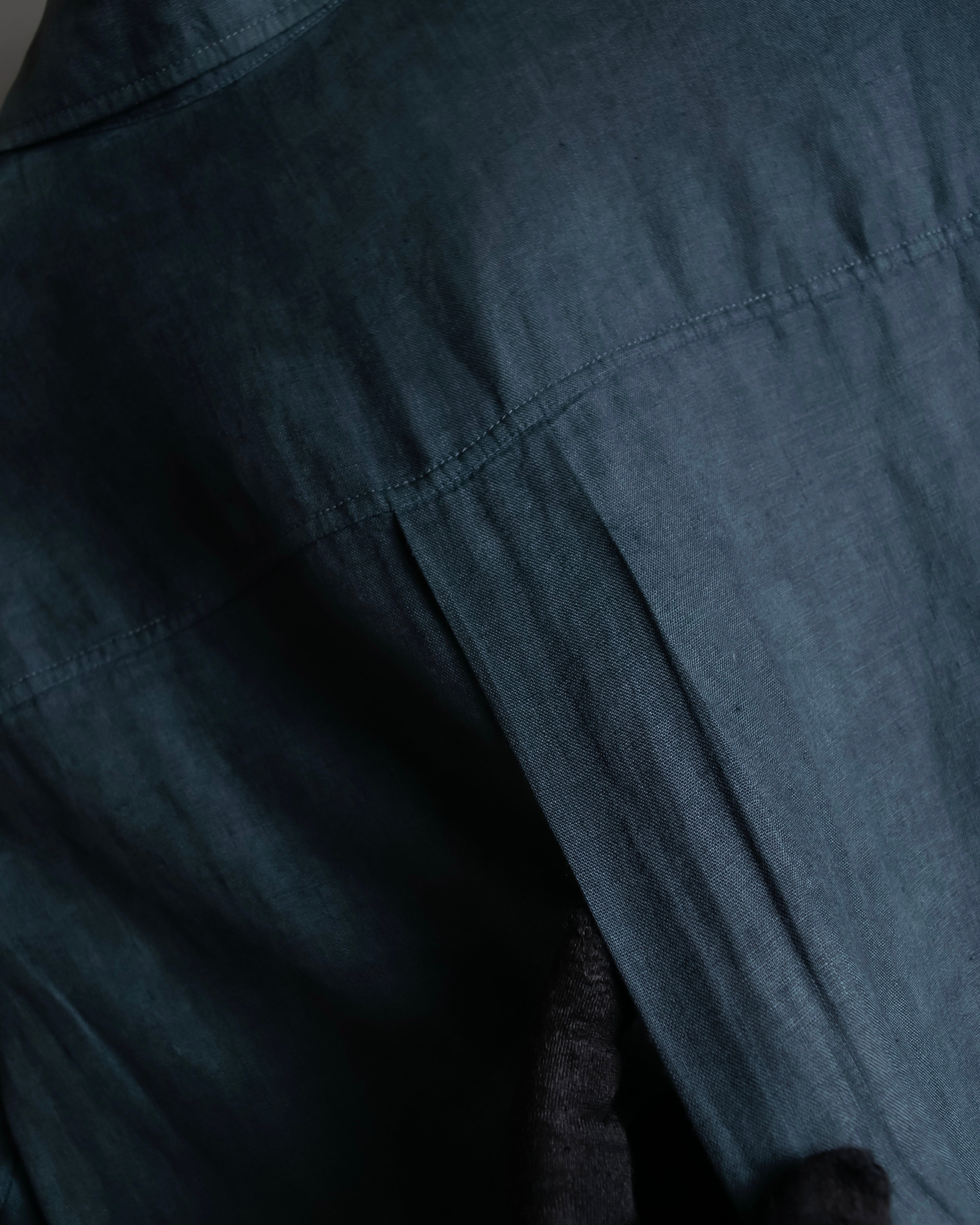 "HERMES" 90's Military detail linen long shirt dress