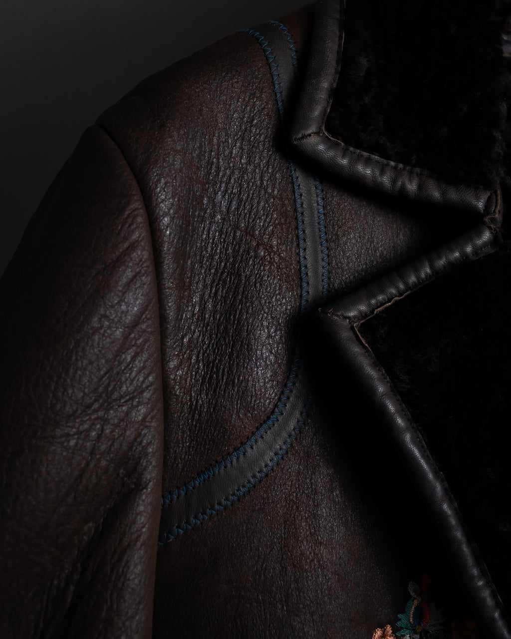 “KENZO” 80’s Folkloric shearling-lined leather long coat