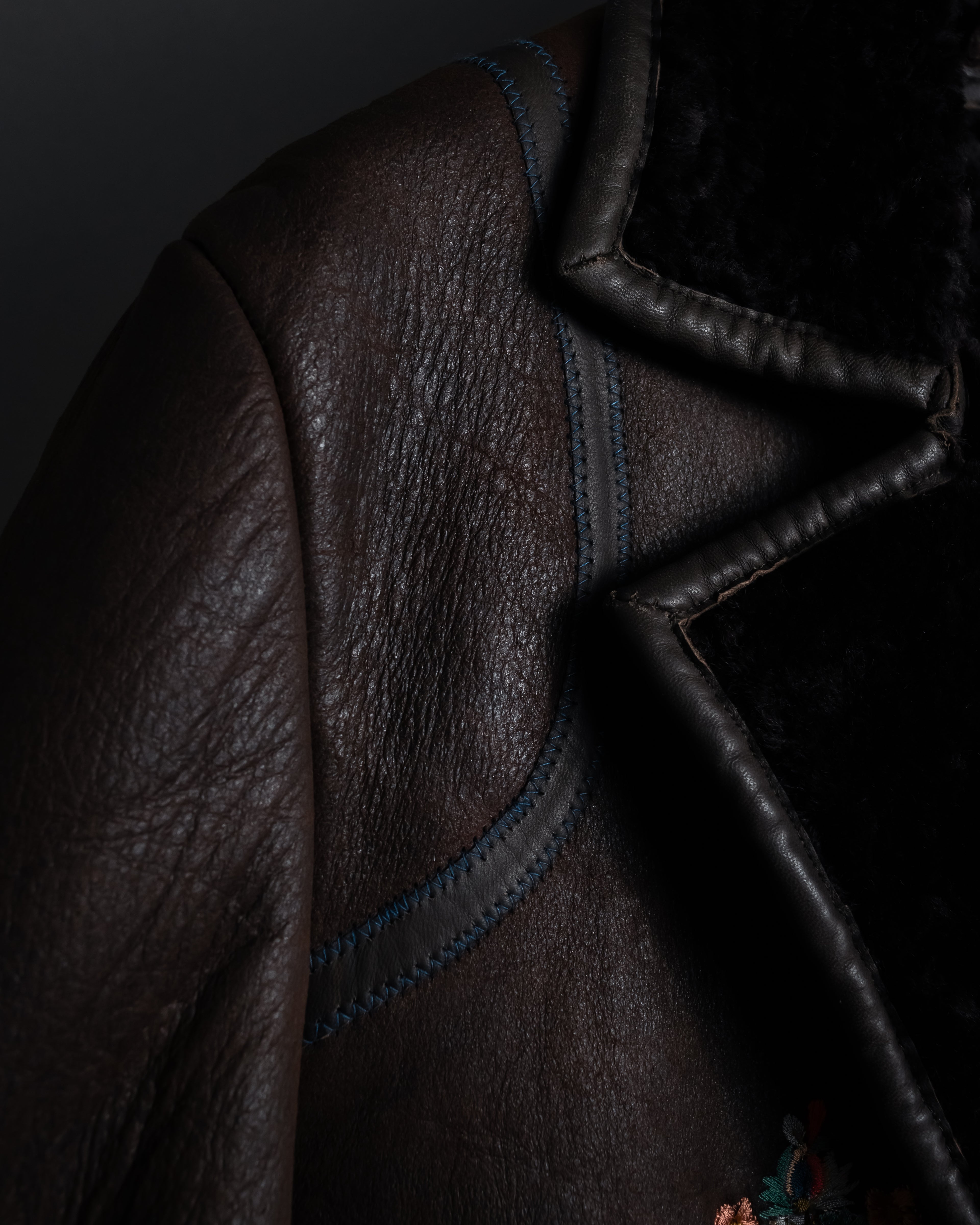 “KENZO” 80’s Folkloric shearling-lined leather long coat