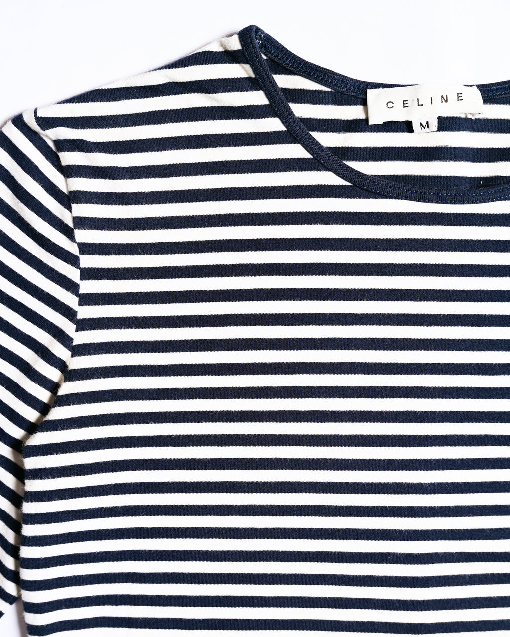 CÉLINE/ Classical Tight Fit Crew Neck Striped Top Navy × White