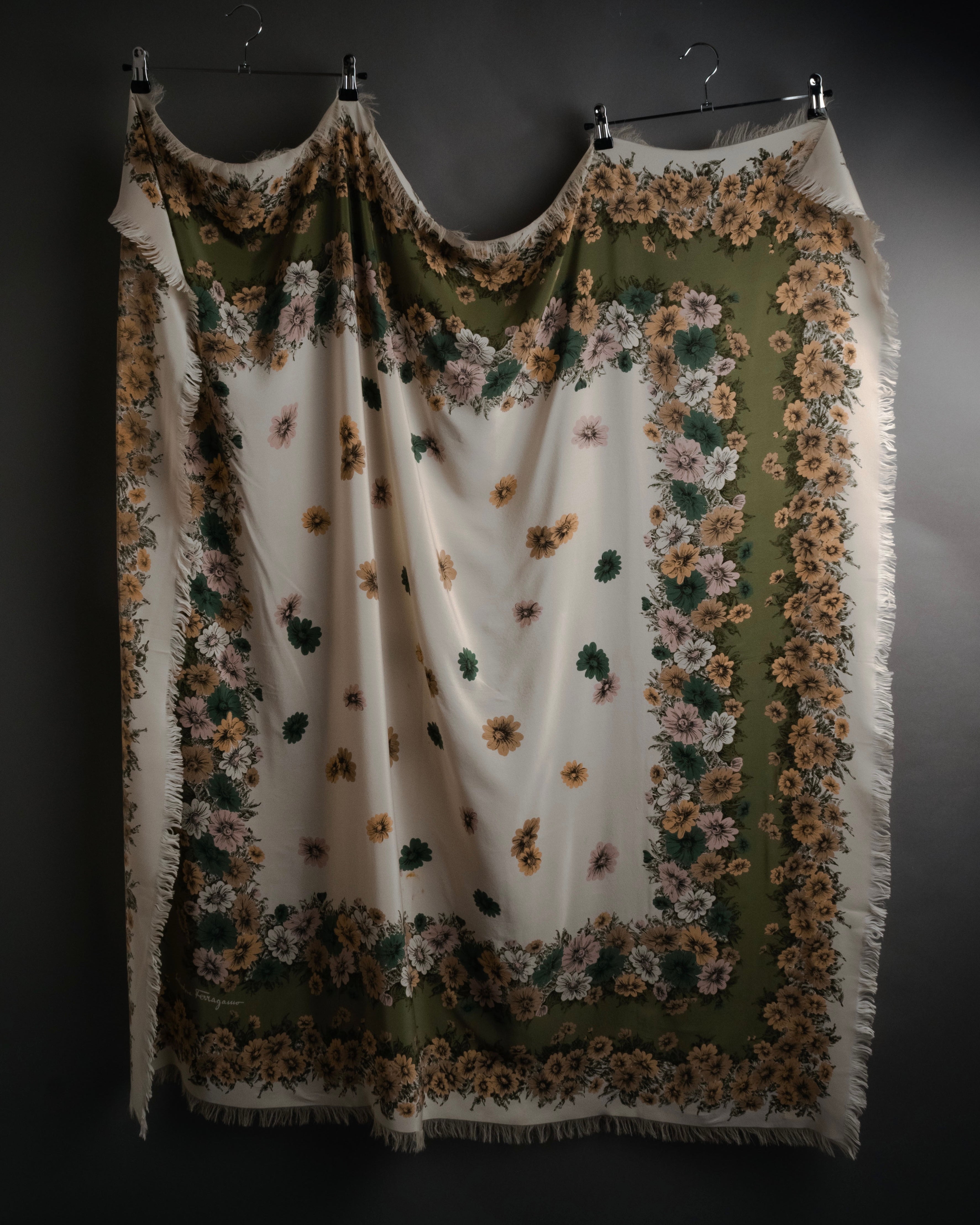 “Salvatore Ferragamo” 90’s Botanical fringe shawl