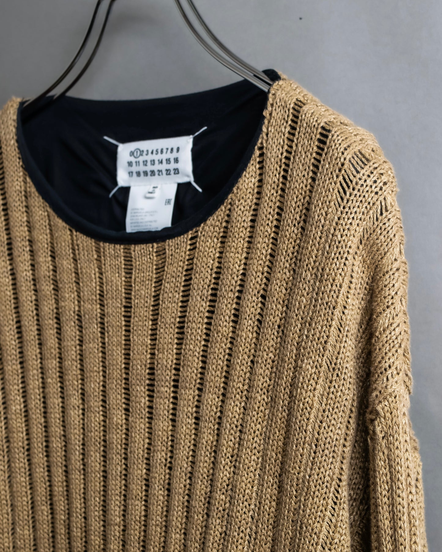 "MAISON MARGIELA" Ribbed drawcord cotton linen knit pullover