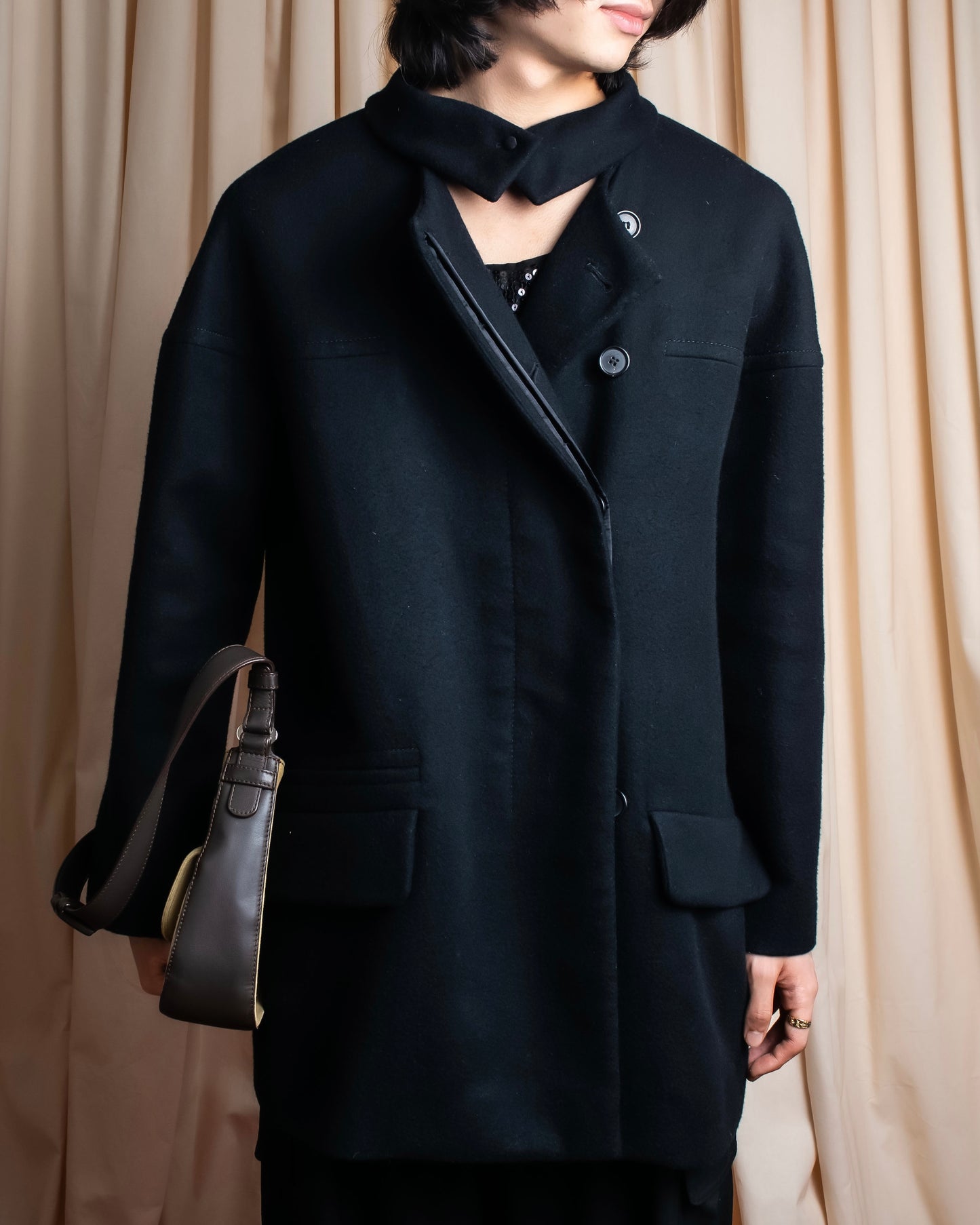 "Chloe" 2way stand collar mid length coat