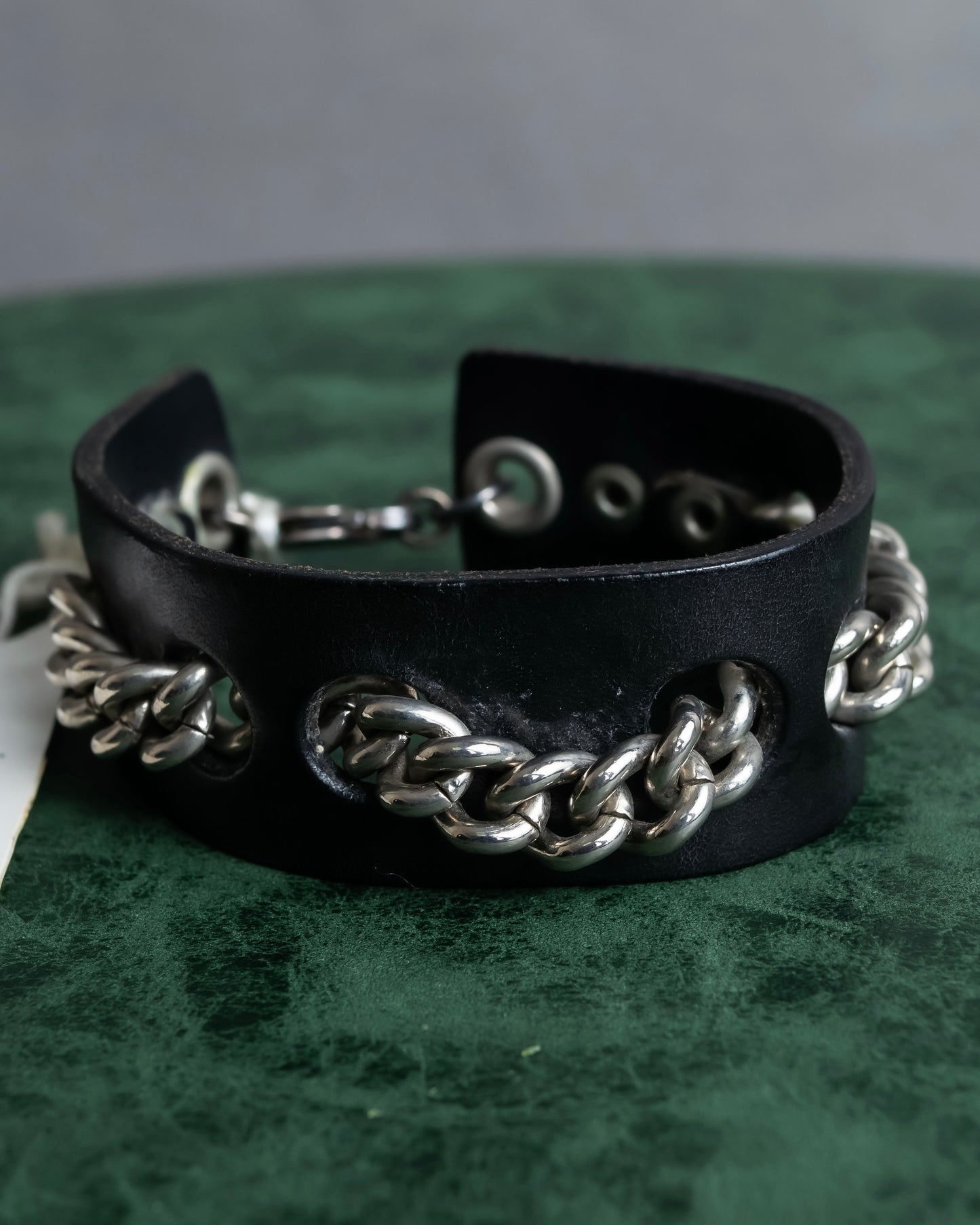 "Dior" Silver chain inlaid leather bracelet