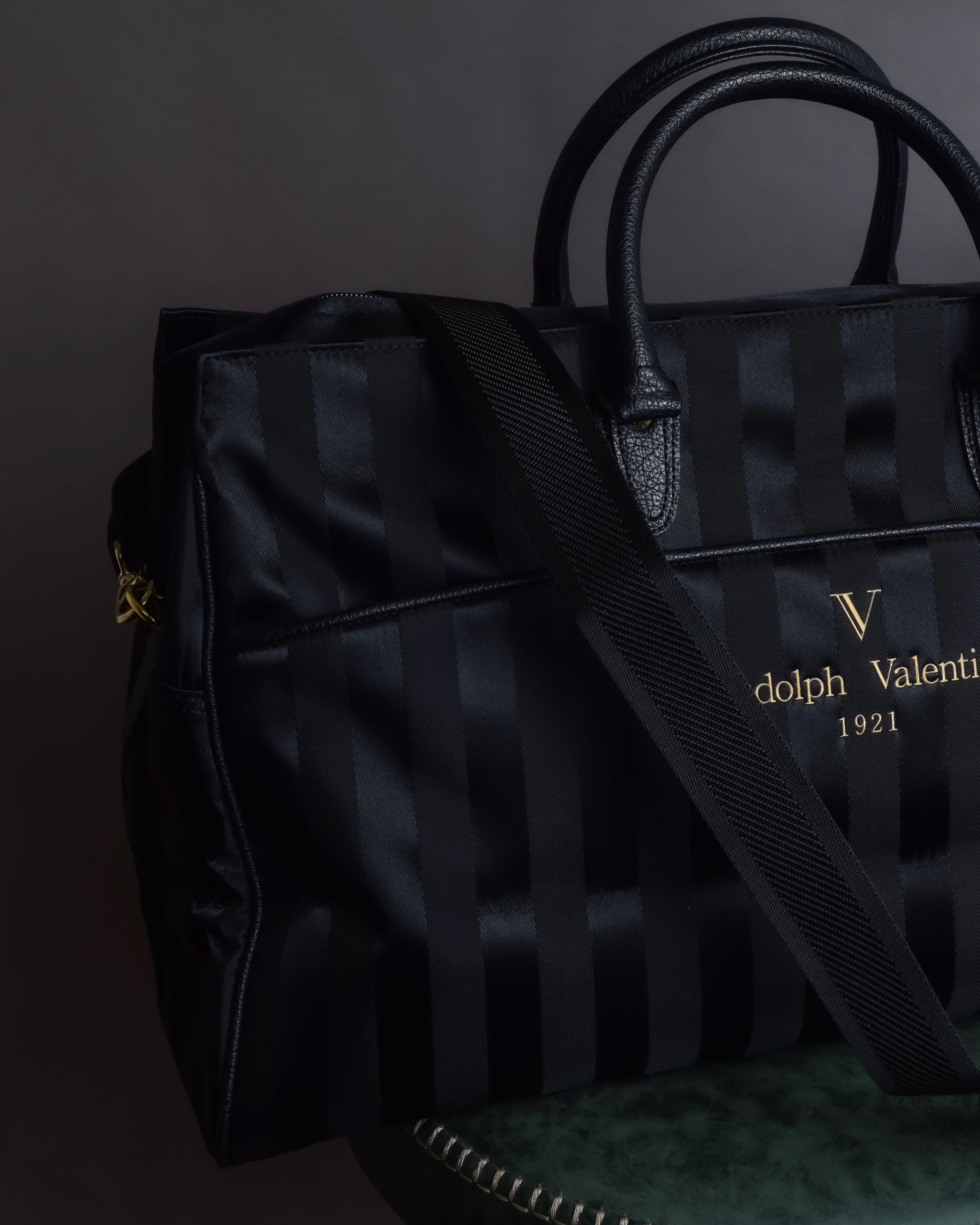 "Rudolph Valentino" Striped nylon combination 2-way boston bag