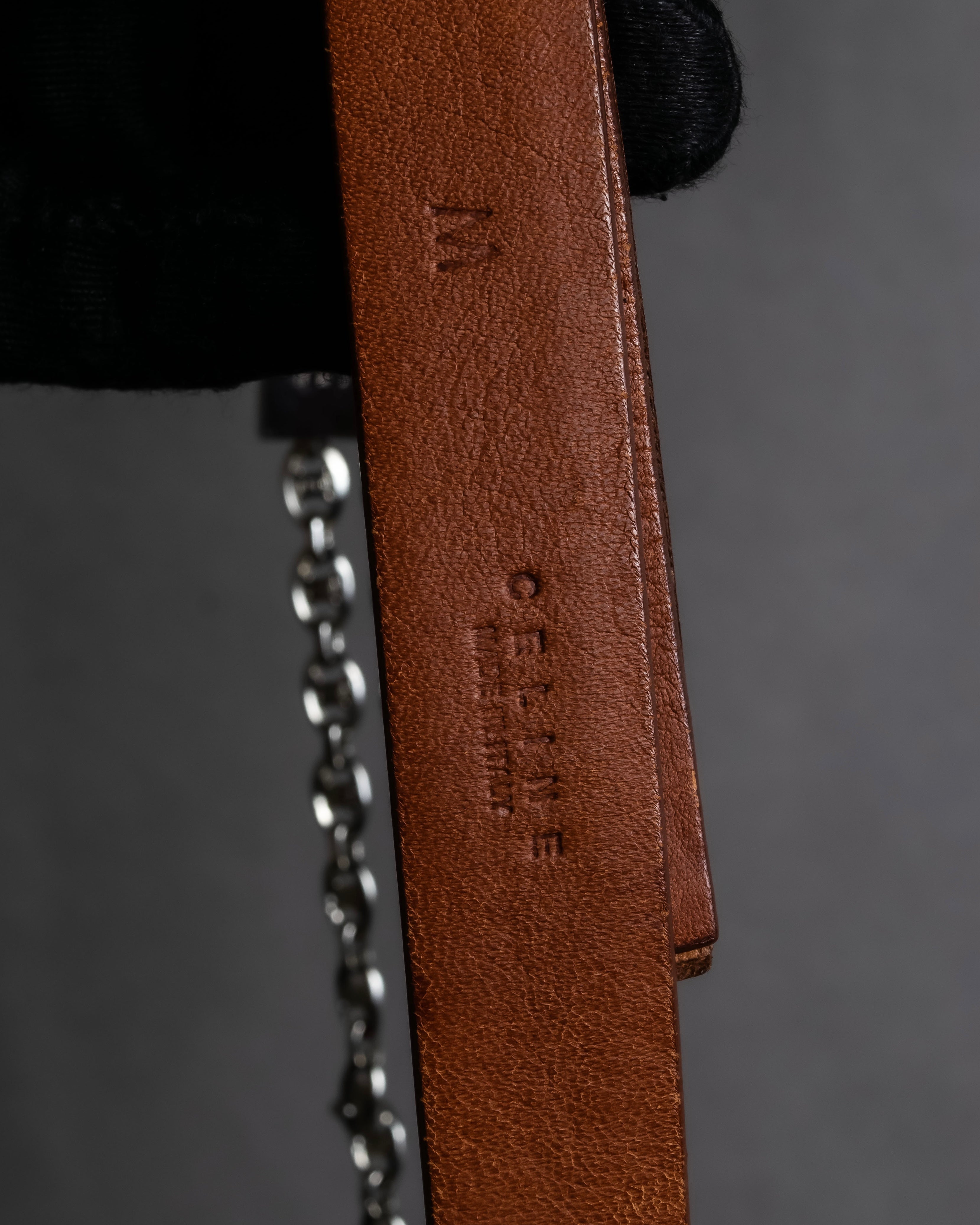 "CELINE" Oval link chain design leather combination belt