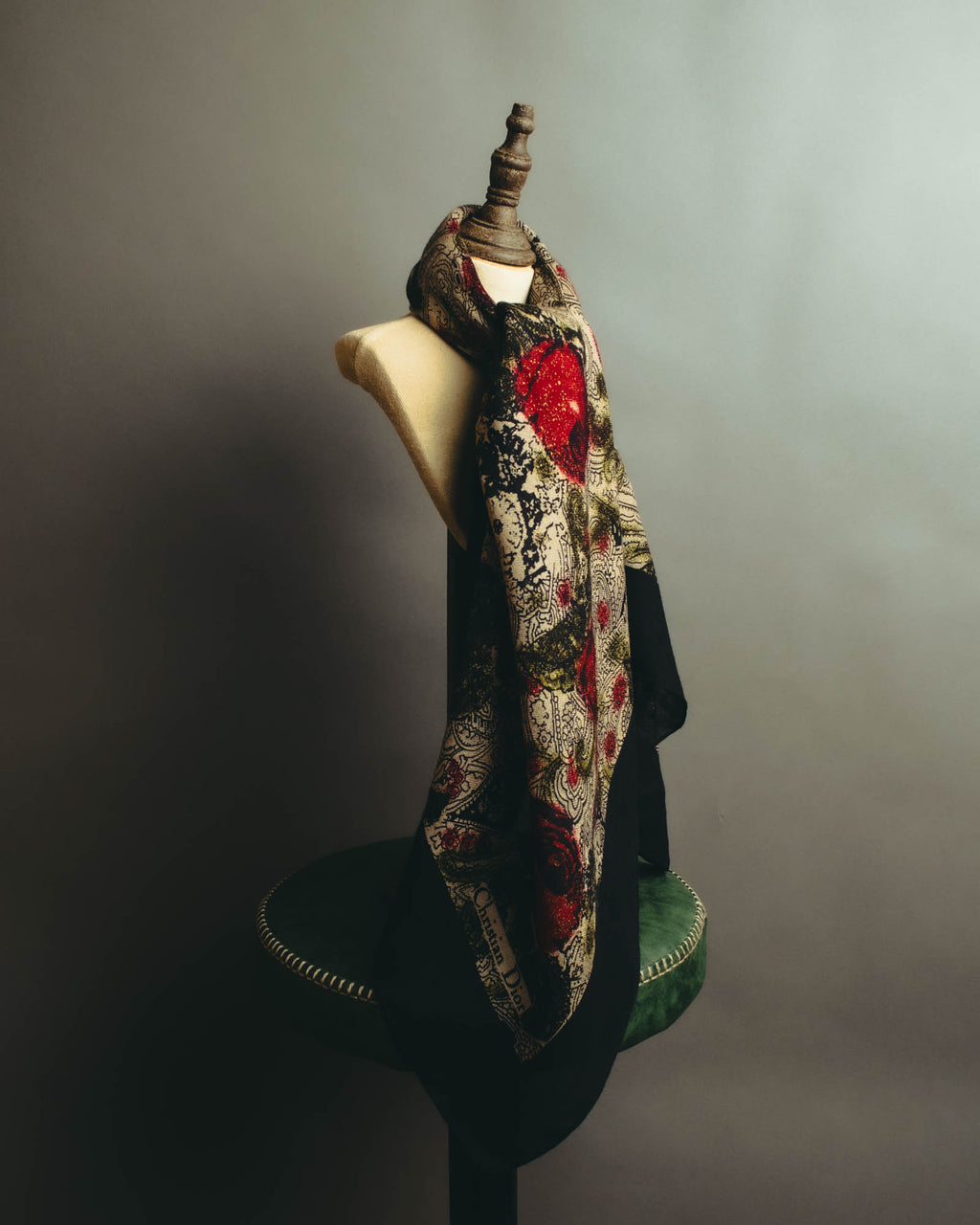 "Christian Dior" 80's-90's Floral paisley patterned large scarf