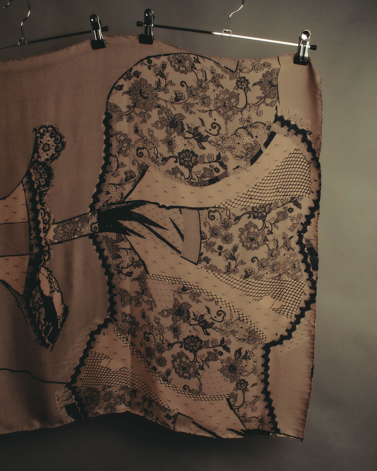–SPECIAL– “Christian Dior” 00’s Trompe l’oeil lace corset print silk scarf