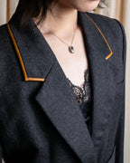 "HERMES" Vintage leather piping design belted tailored jacket