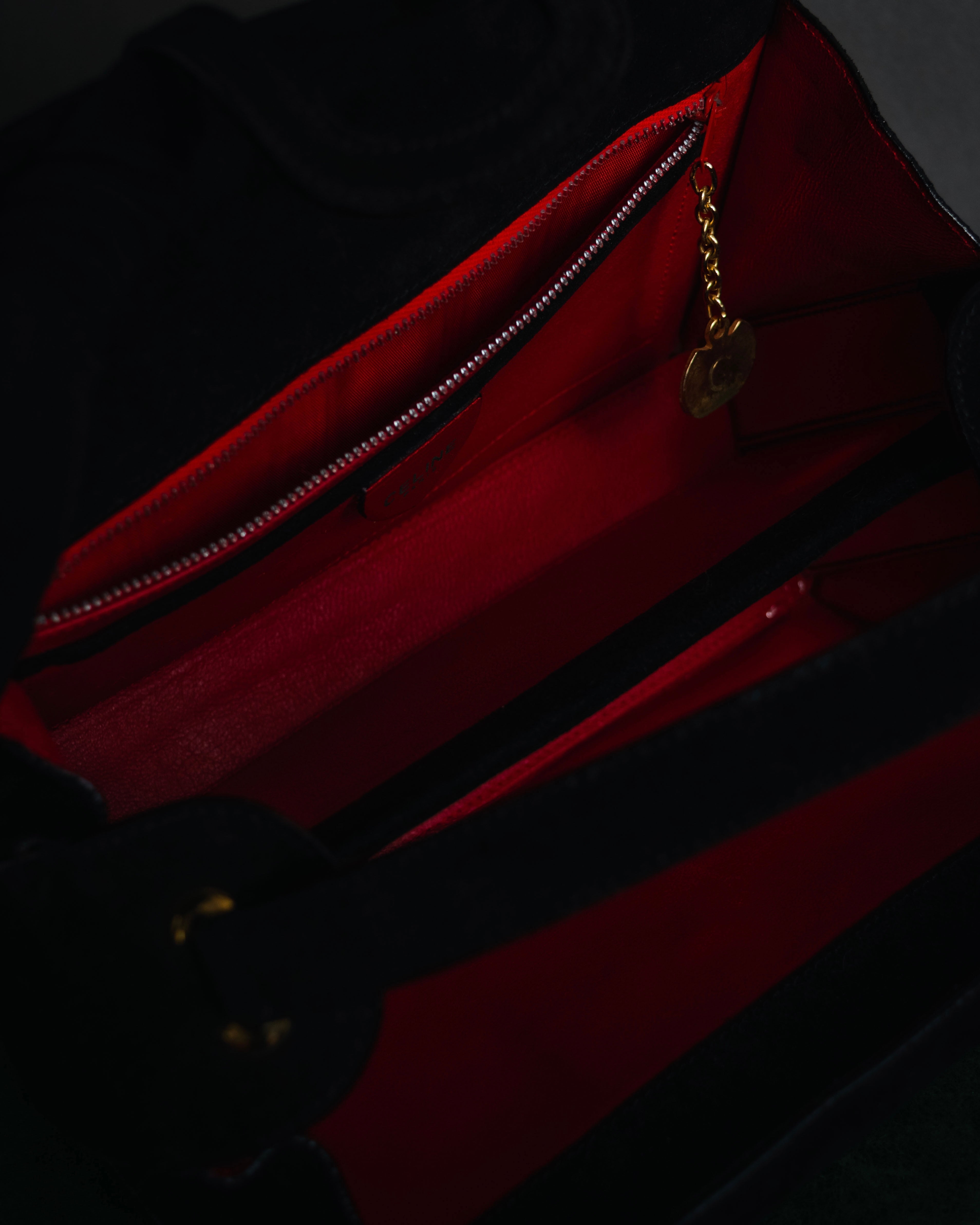 –SPECIAL– "CELINE" 70’s-80’s suede top handle ring closure handbag