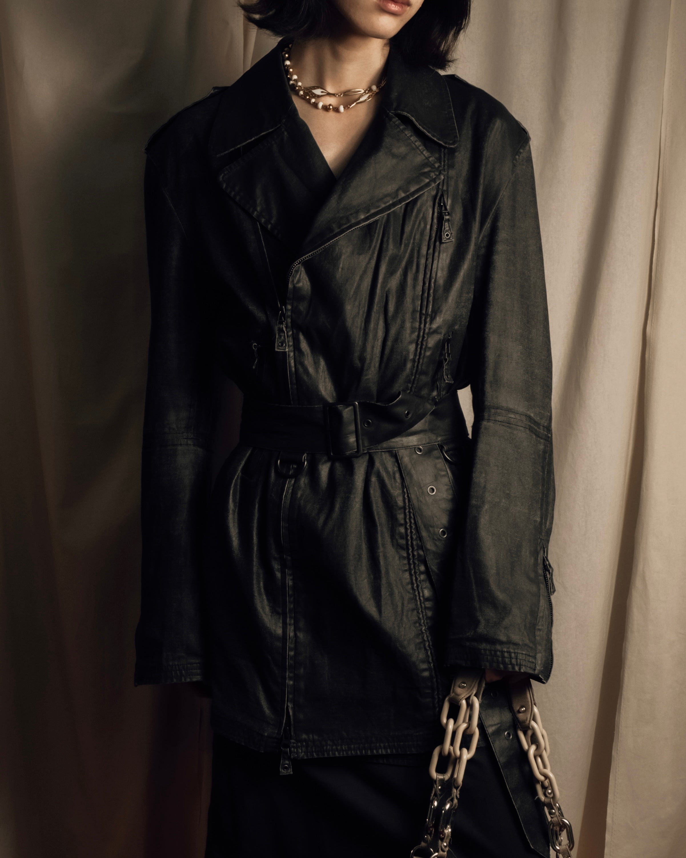 "JEAN PAUL GAULTIER" Firm finish double-zip belted mid-length coat