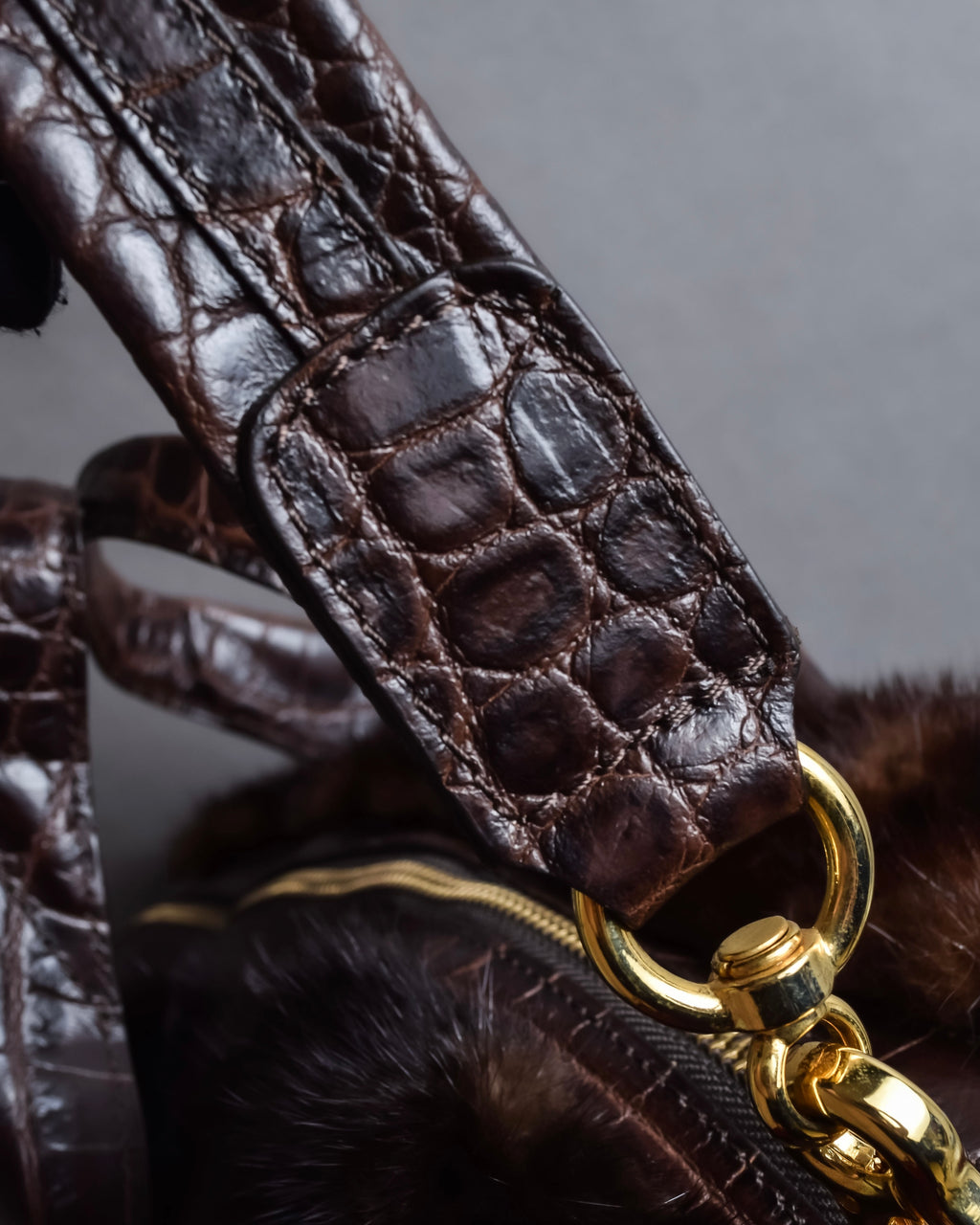 "FALORNI ITALIA LE BORSE" Mink fur leather combination design bag