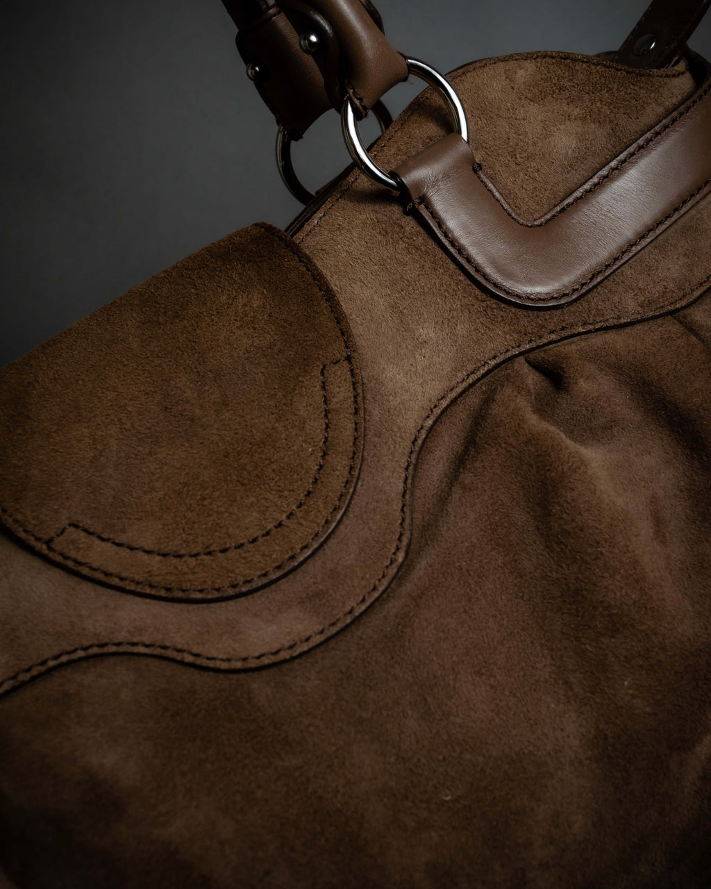 "Salvatore Ferragamo" Gathered form Gancini motif design suede hand bag