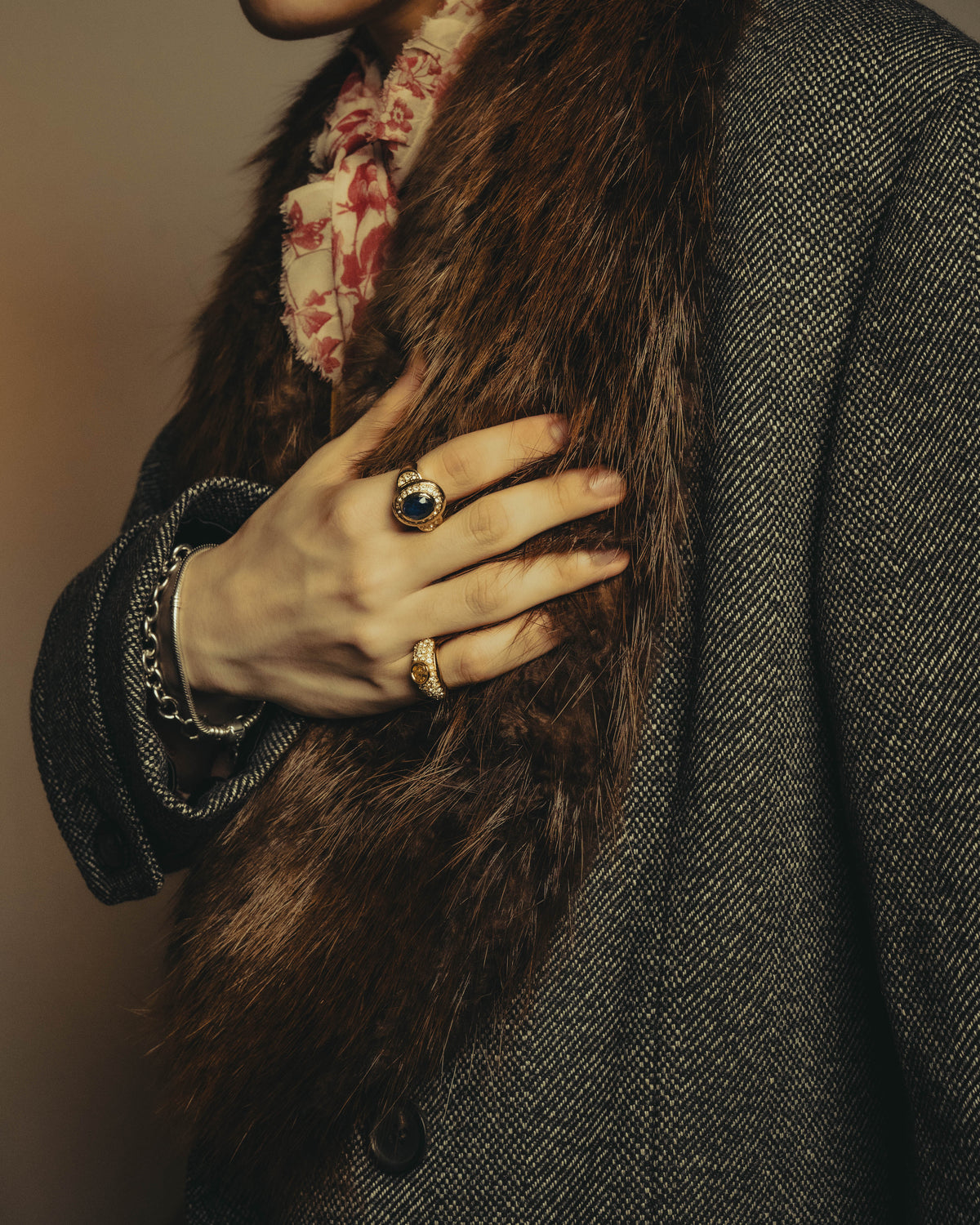-SPECIAL- "GUCCI" 00's-10's Luxurious beaver fur-collar wool overcoat