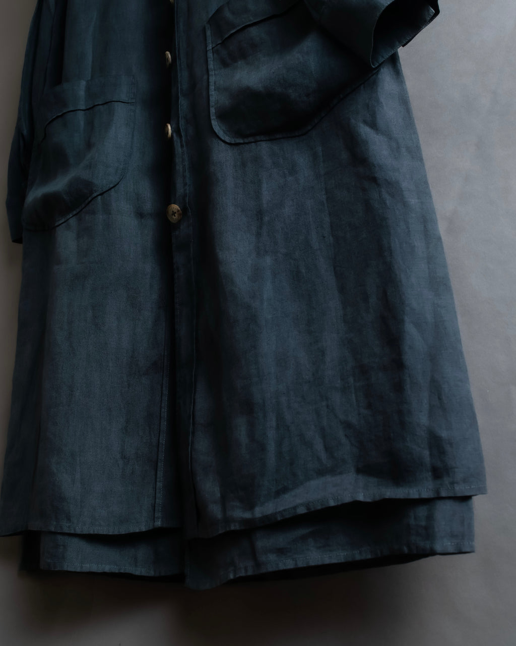 "HERMES" 90's Military detail linen long shirt dress