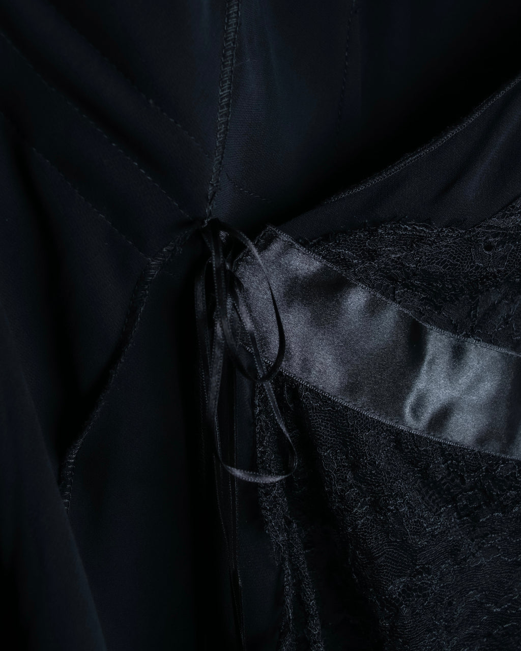 "RED VALENTINO"Ribbon belted design lace black dress