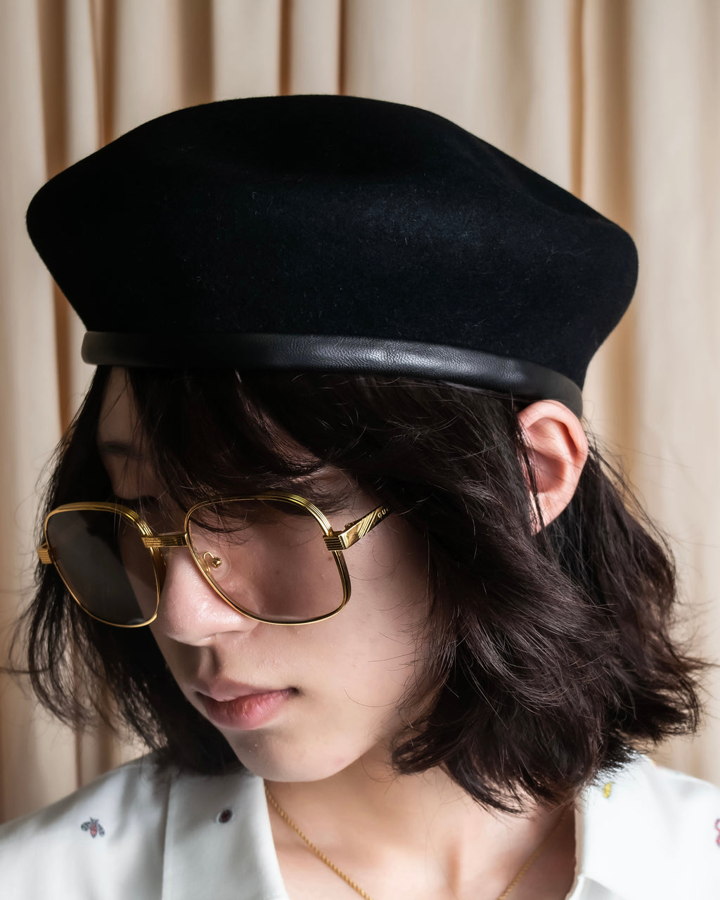 "FUMIKA UCHIDA" Leather piping design wool felt beret