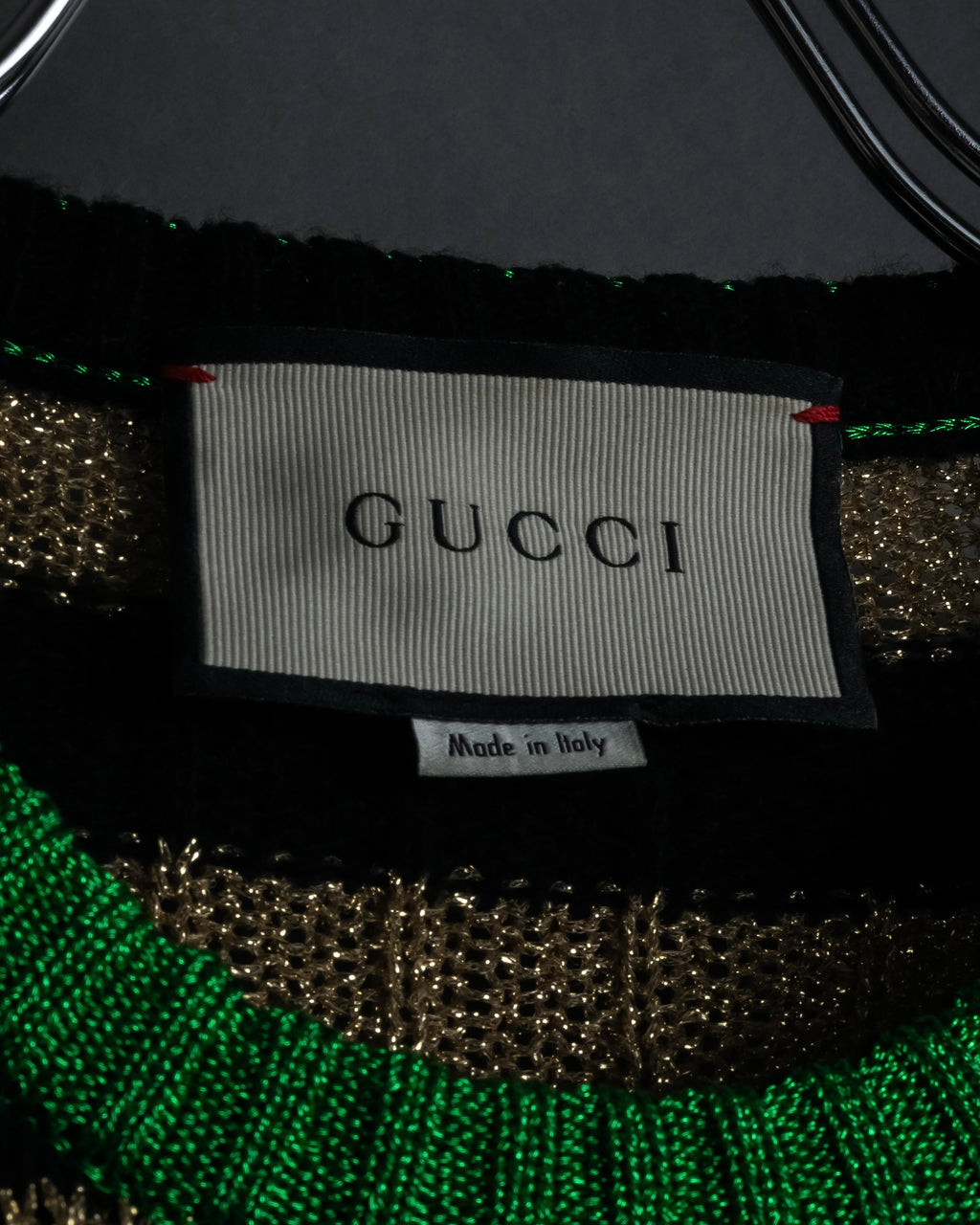 "GUCCI" 17-18aw striped lurex emblem knit sweater