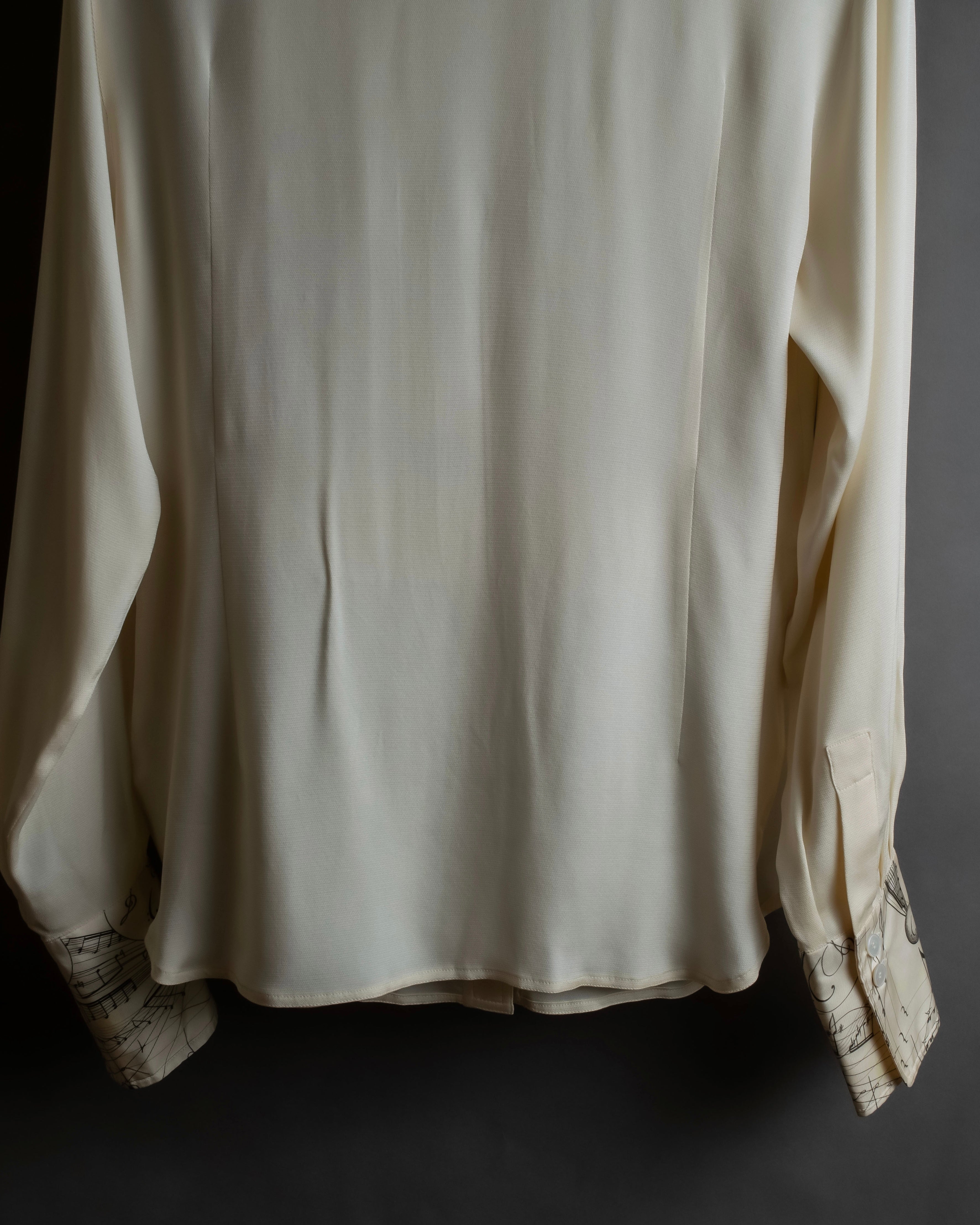 "HERMES" 90's Musical score motif front pleated shirt