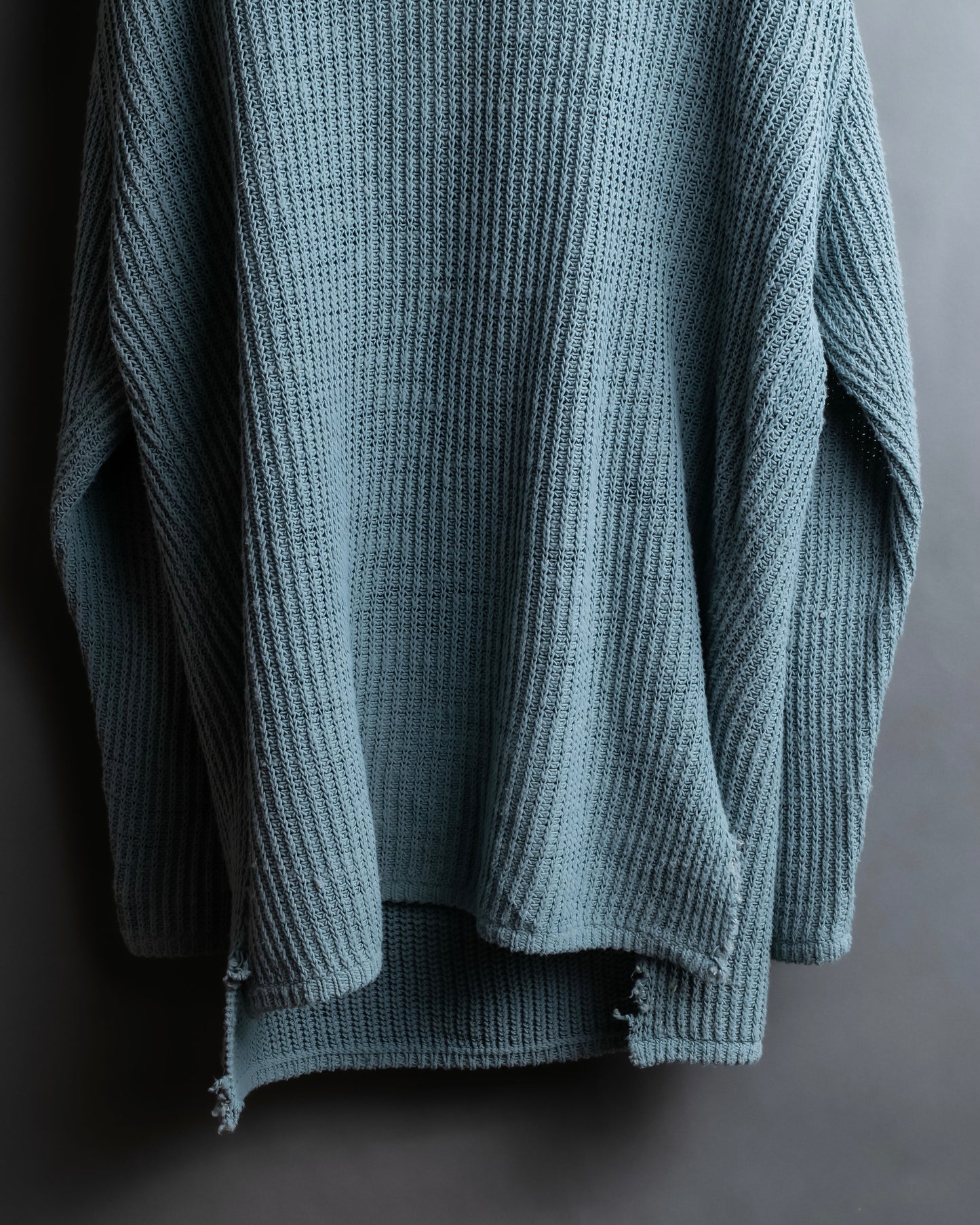 "KENZO" Dull blue oversized distressed V-neck knit