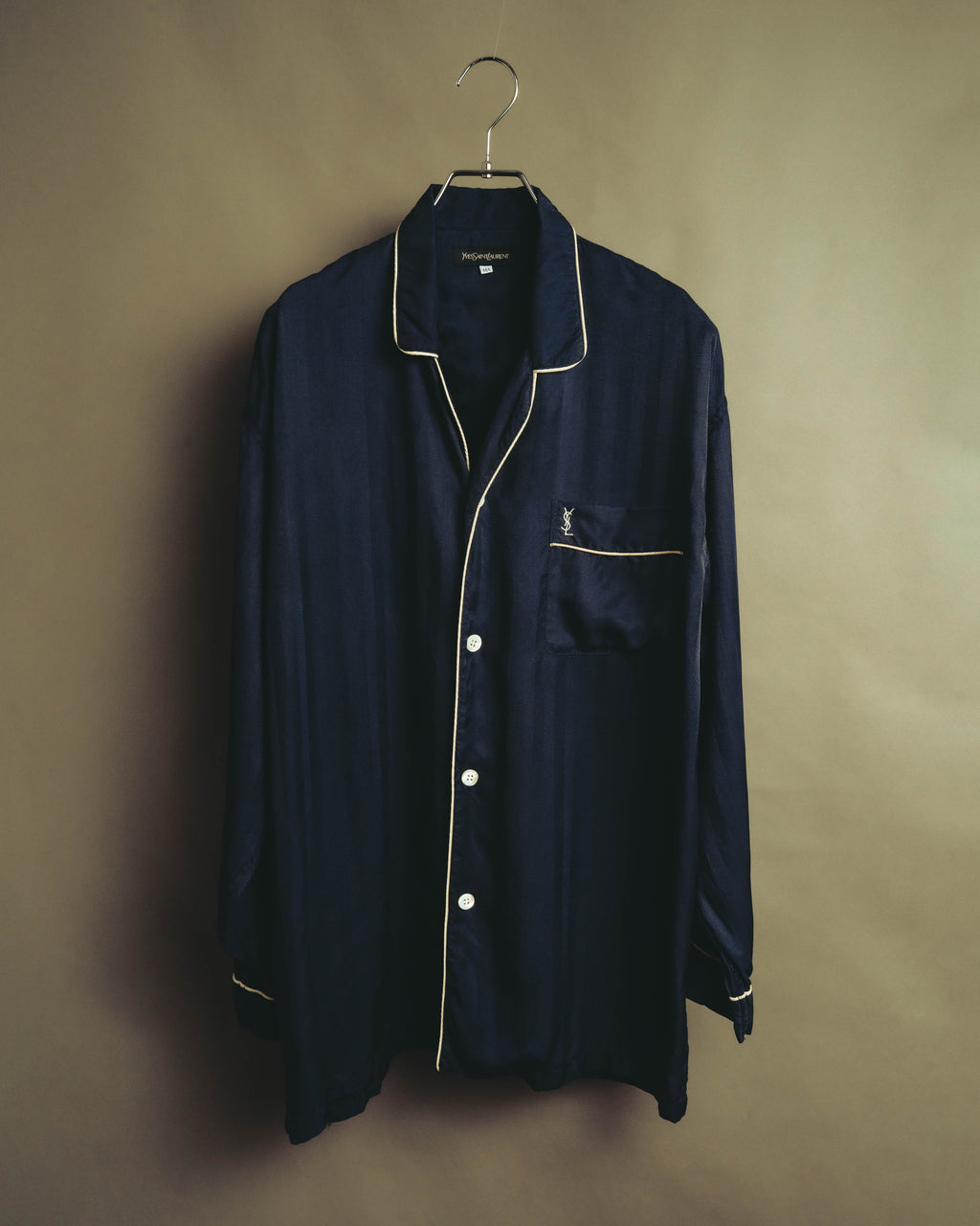 "Yves Saint Laurent" 90's-00's Herringbone silk pajama shirt