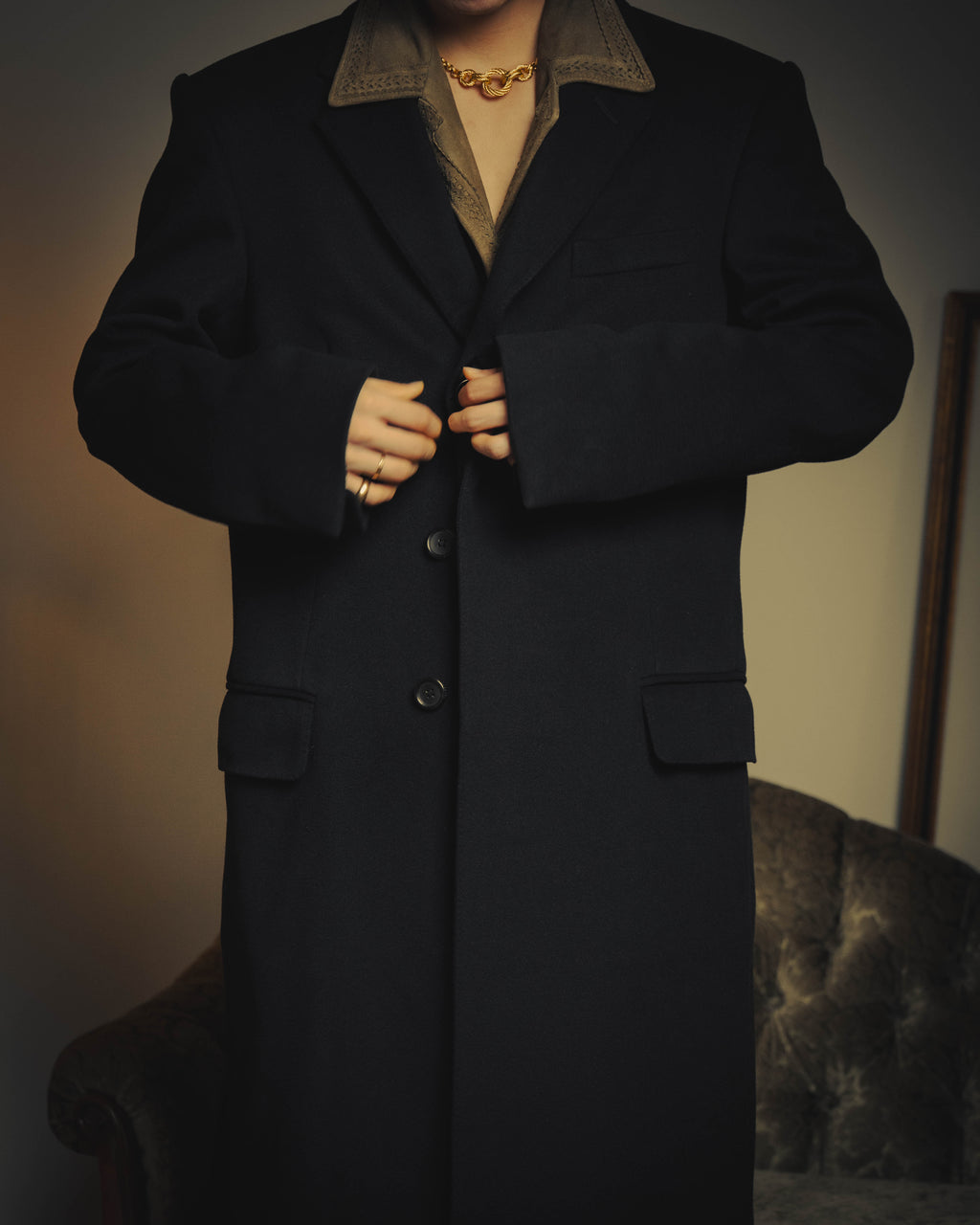–SPECIAL– “GUCCI” 90’s Tom Ford era concealed-front wool long chester coat