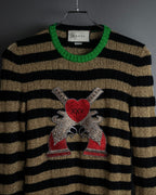 "GUCCI" 17-18aw striped lurex emblem knit sweater