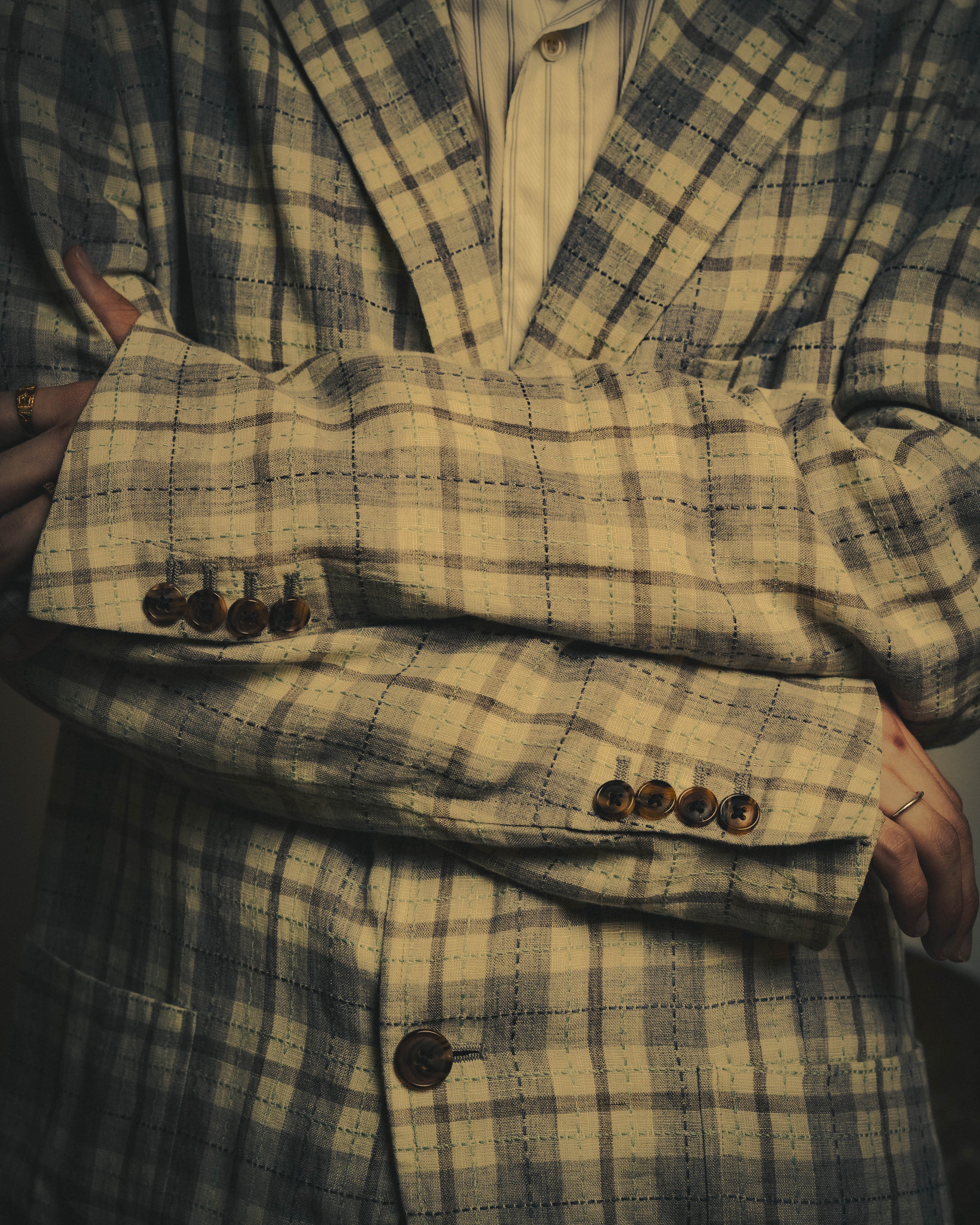 -SPECIAL- "Hermès" 10's Textured linen blend check blazer