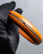 "HERMES" Brown leather＆metal line combination bangle
