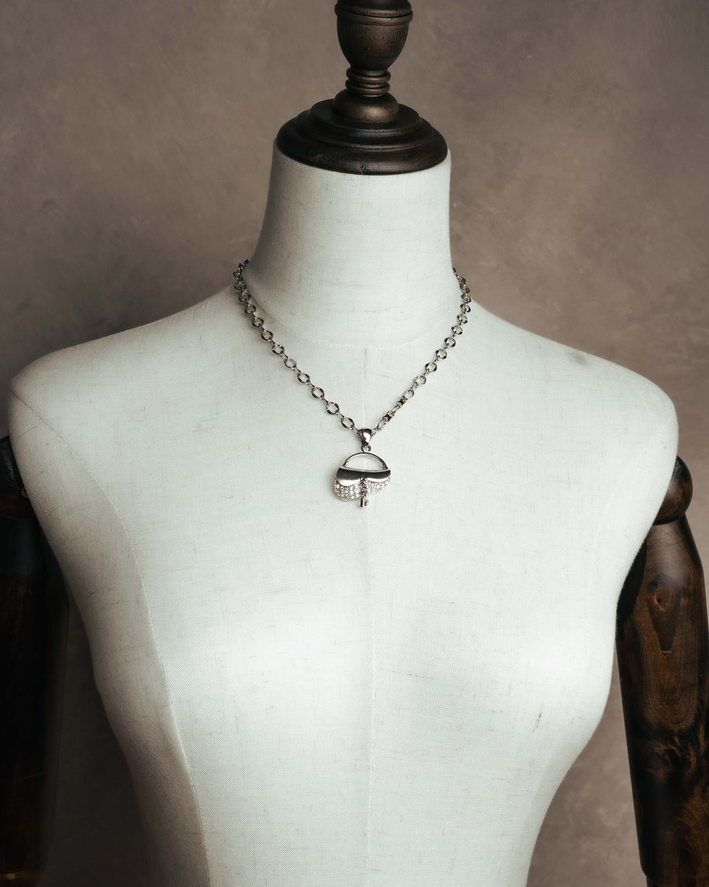 "Christian Dior" 00's Crystal saddle bag pendant necklace