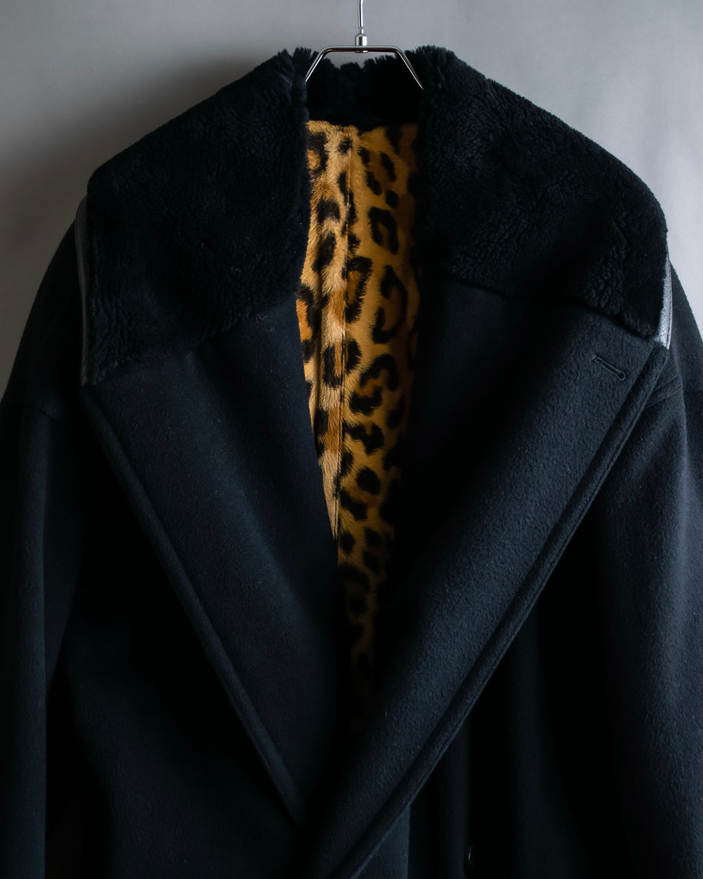 "GIANNI VERSACE UPDATE"
 Fur trimmed wool cashmere maxi double breasted coat