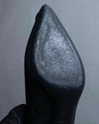 "HERMES" Jewelry design suede heel pumps