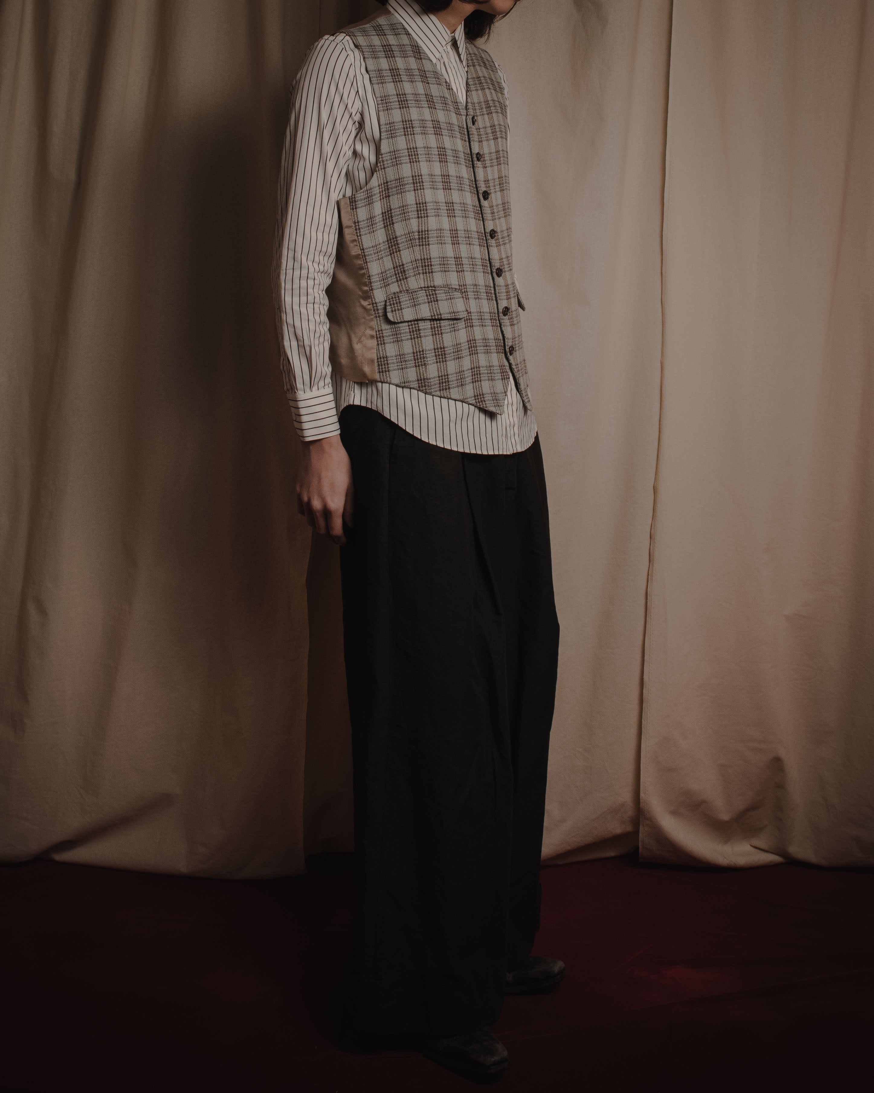 "HERMES" 90’s-00’s minimal plaid tailored vest