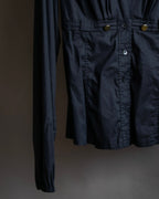 "GUCCI" No collar design gold button accents blouse