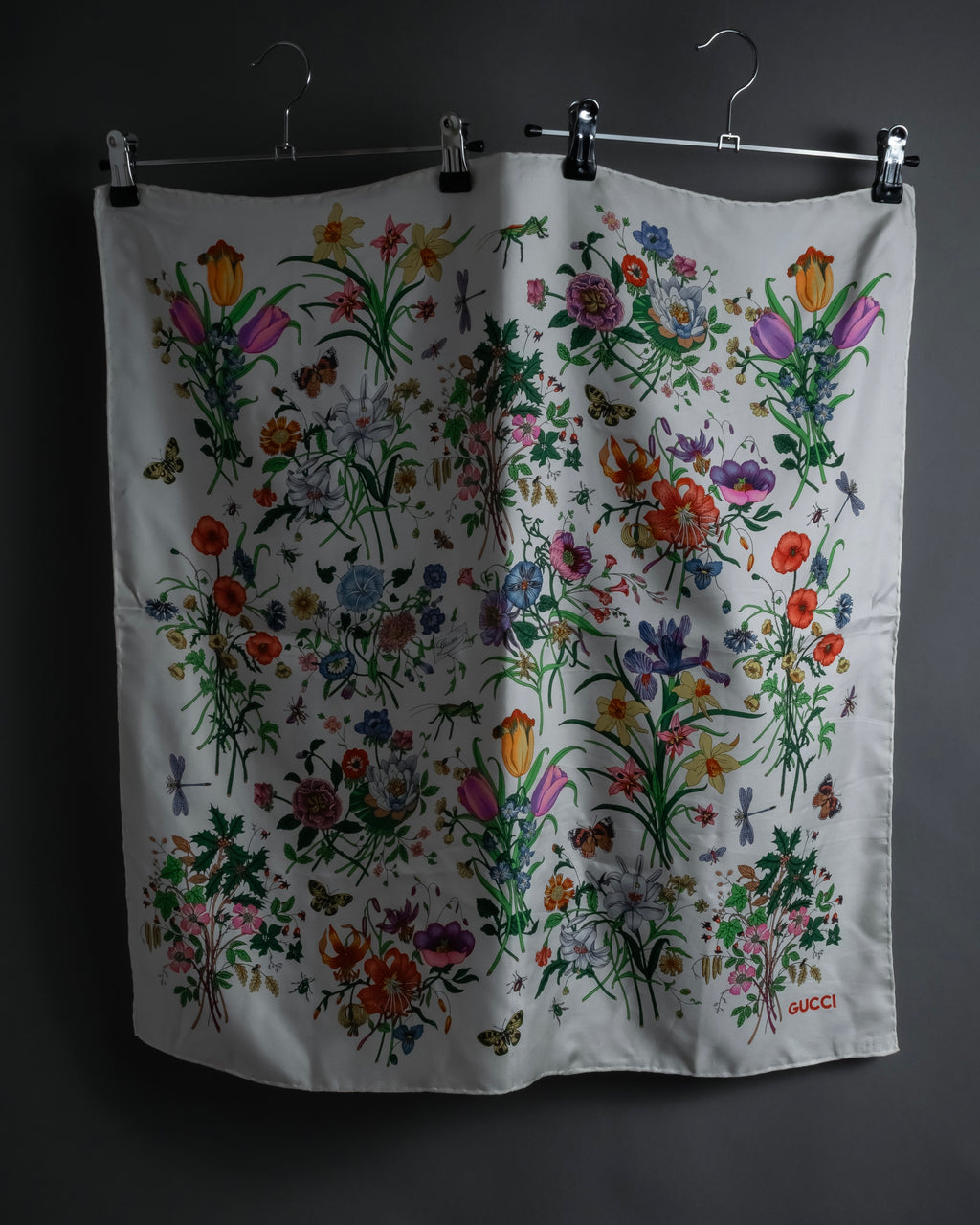 "GUCCI" 80's Flora motif vintage silk scarf