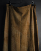 "CECCHI LINEA PELLE" 90’s Suede leather floral cutwork hem skirt