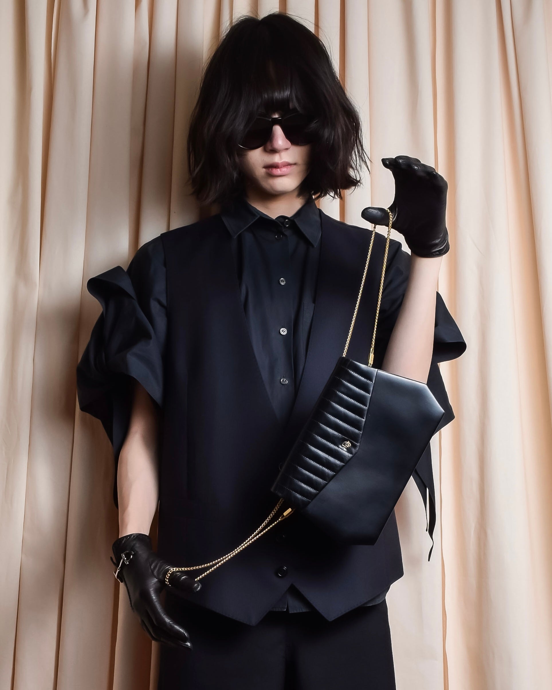 "Christian Dior" Layered flap oblique shoulder bag