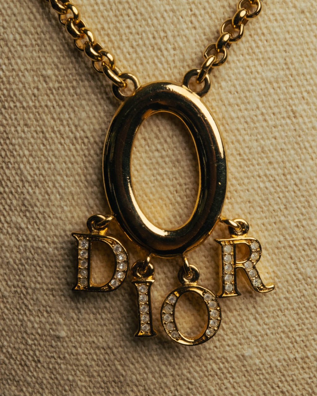 "Christian Dior" 90's-00's Gold tone logo charm pendant necklace