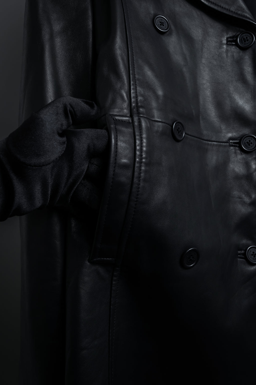 "COACH" Double-breasted panel work design leather coat