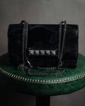 –SPECIAL– "VALENTINO GARAVANI" 2010’s Noir rockstud exotic patchwork chain bag